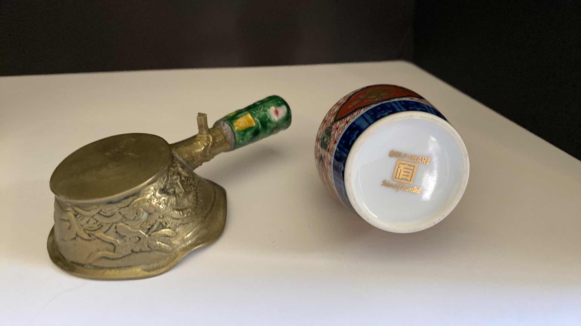 Photo 1 of GOLD IMARI HAND PAINTED PORCELAIN LIGHTER, LIMOGES RING DISH, WEDGWOOD CHINA PLATE 4”