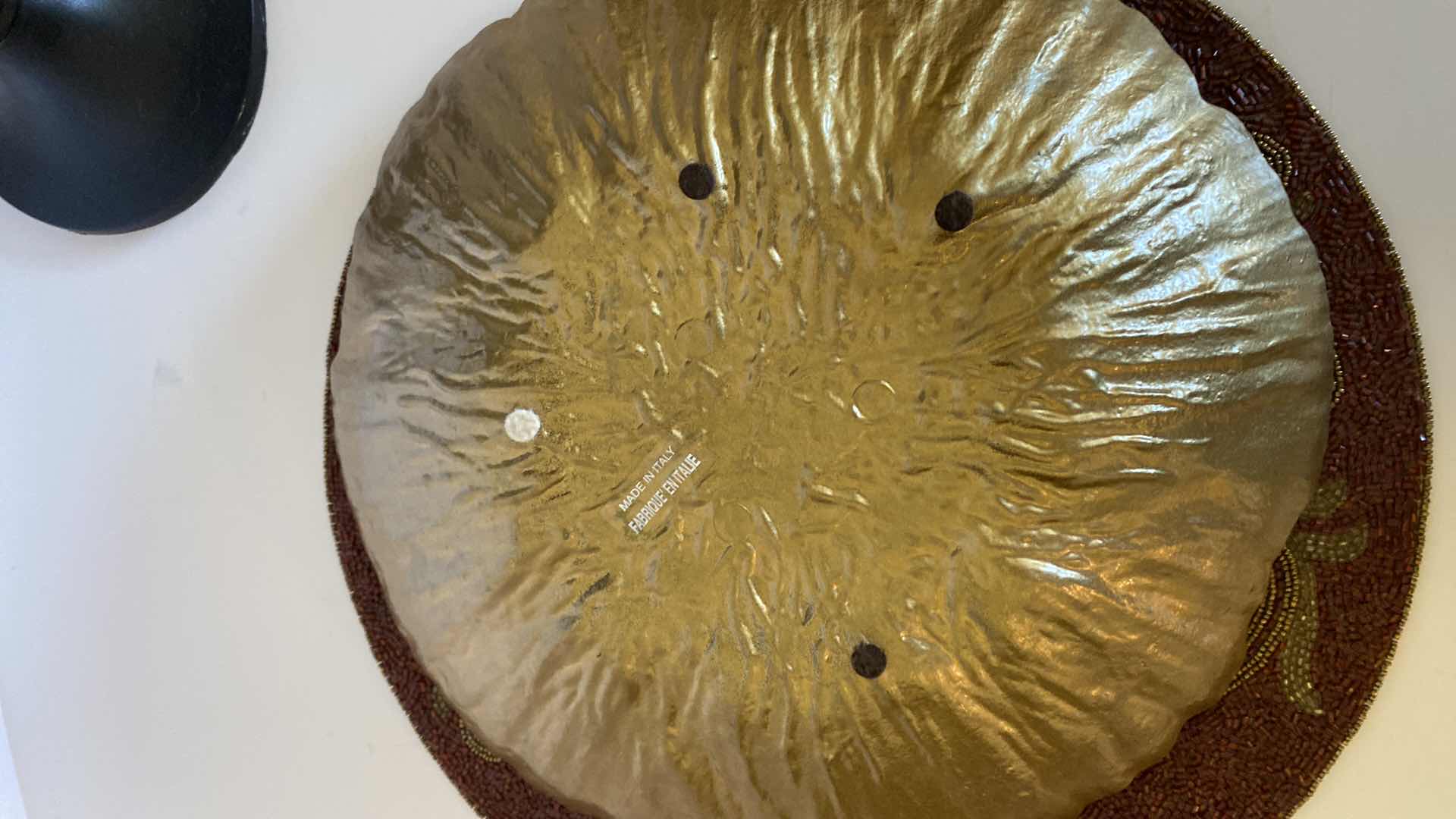 Photo 3 of FABRIQUE EN ITALIE BOWL 13” AND WOOD STAND WITH GLASS GRAPES