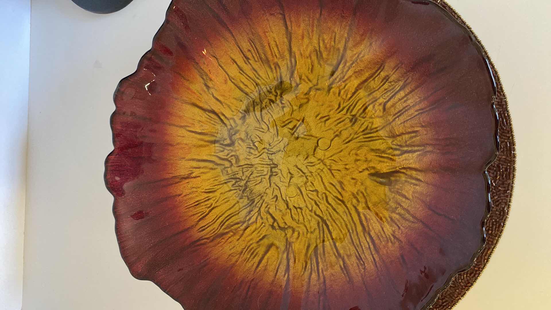 Photo 2 of FABRIQUE EN ITALIE BOWL 13” AND WOOD STAND WITH GLASS GRAPES