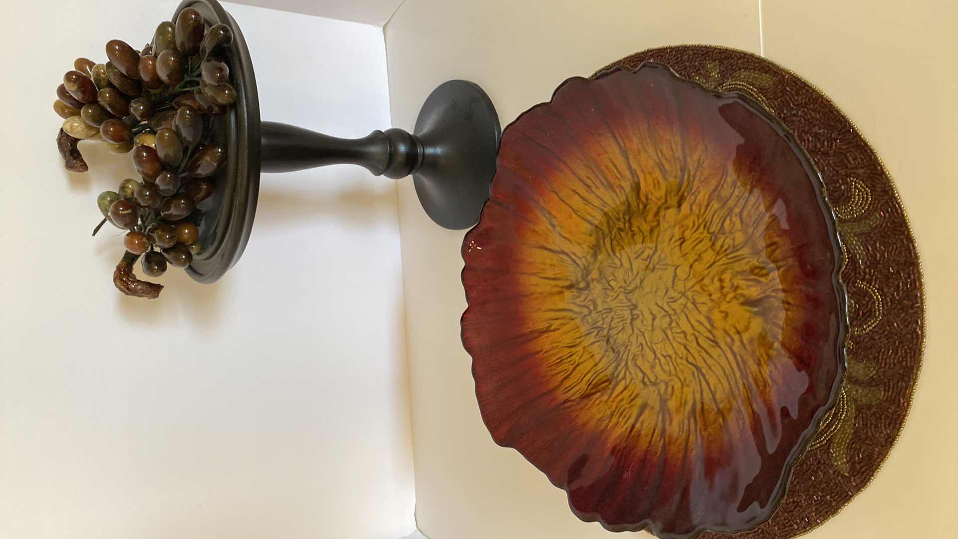 Photo 6 of FABRIQUE EN ITALIE BOWL 13” AND WOOD STAND WITH GLASS GRAPES