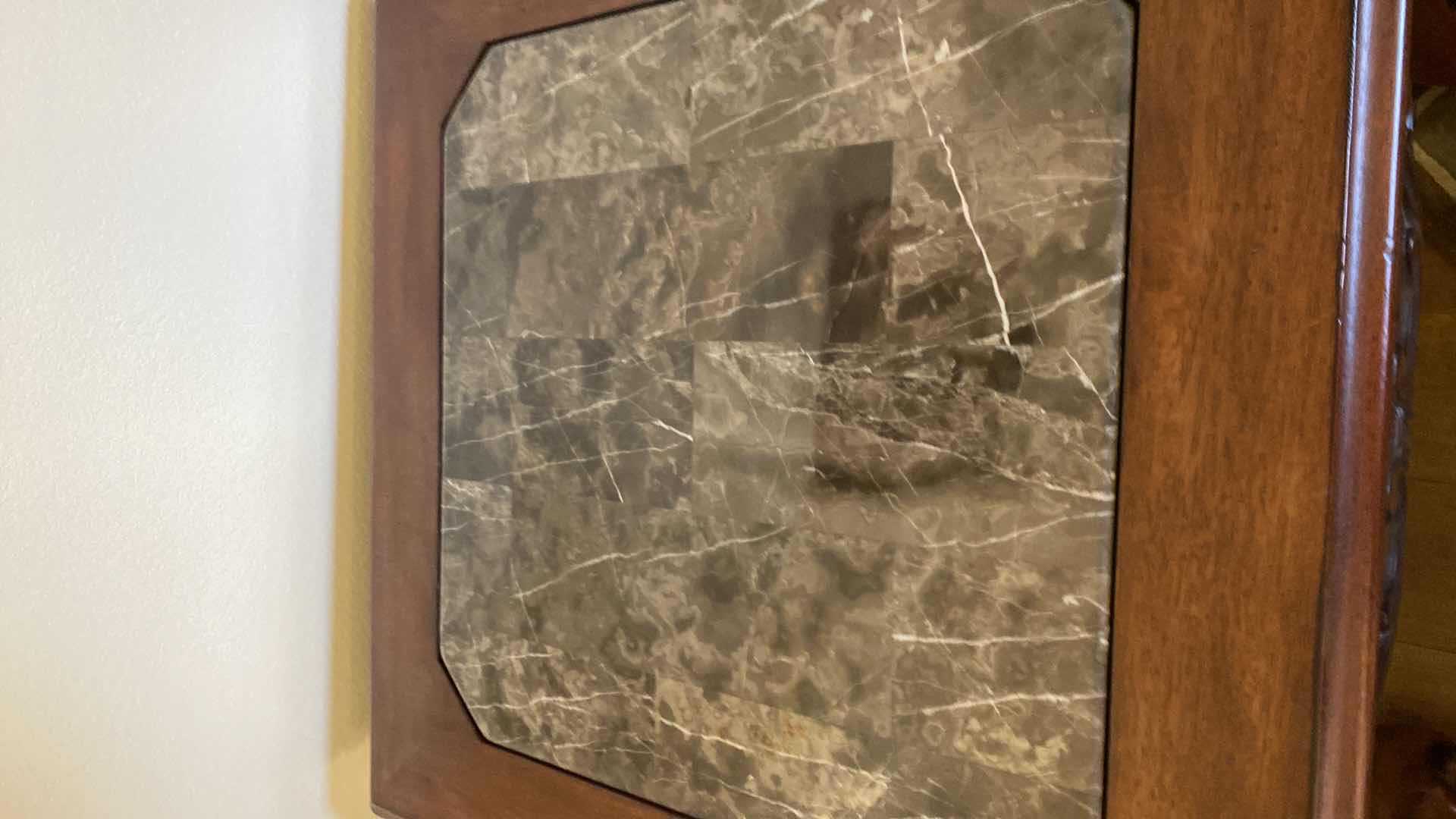 View 4 of ORNATE WOOD AND MARBLE END TABLE 28” X 28” H26”