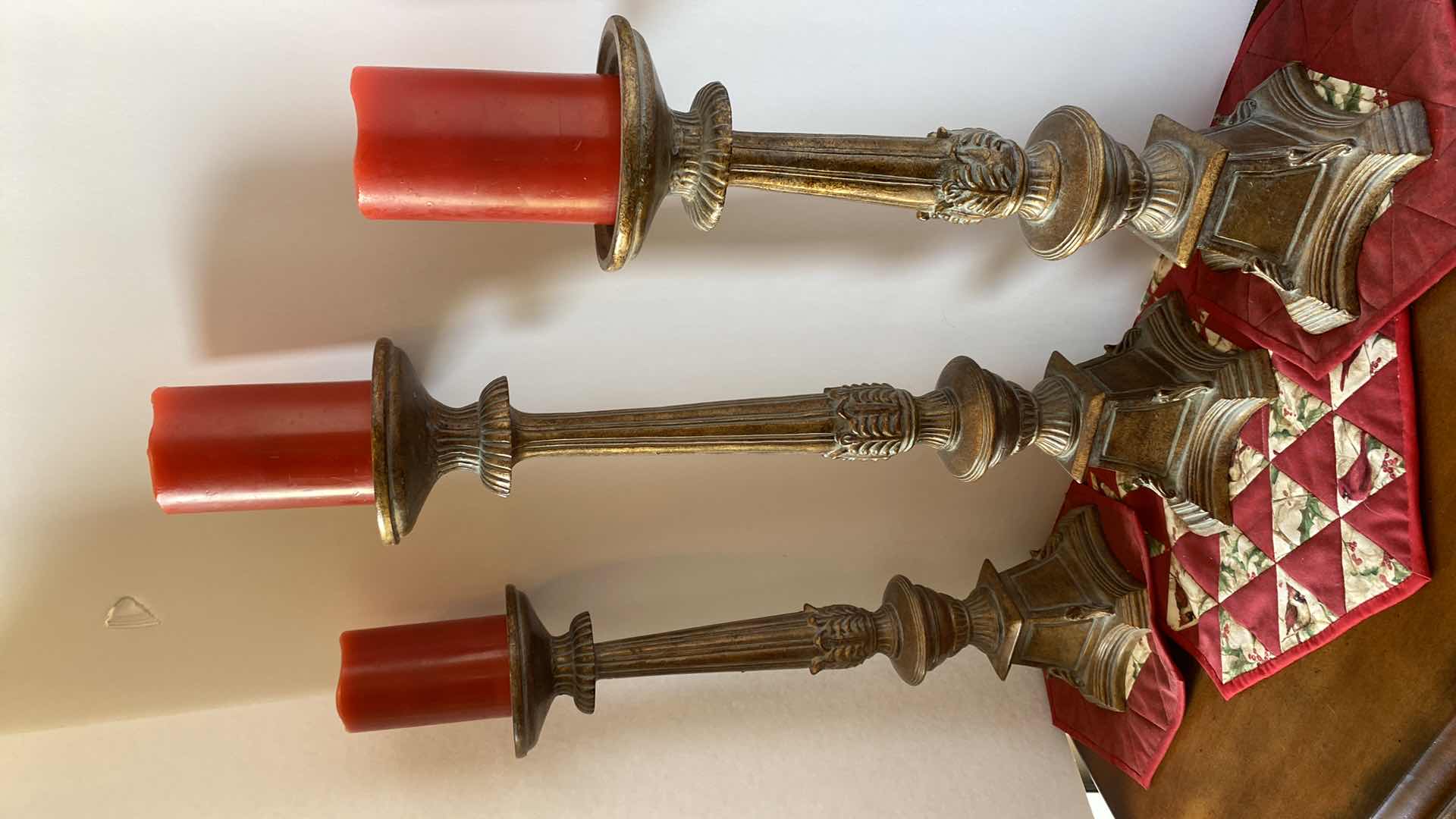 Photo 2 of 3-RESIN CANDLESTICKS WITH CANDLES TALLEST 22” NOT INCLUDING CANDLE