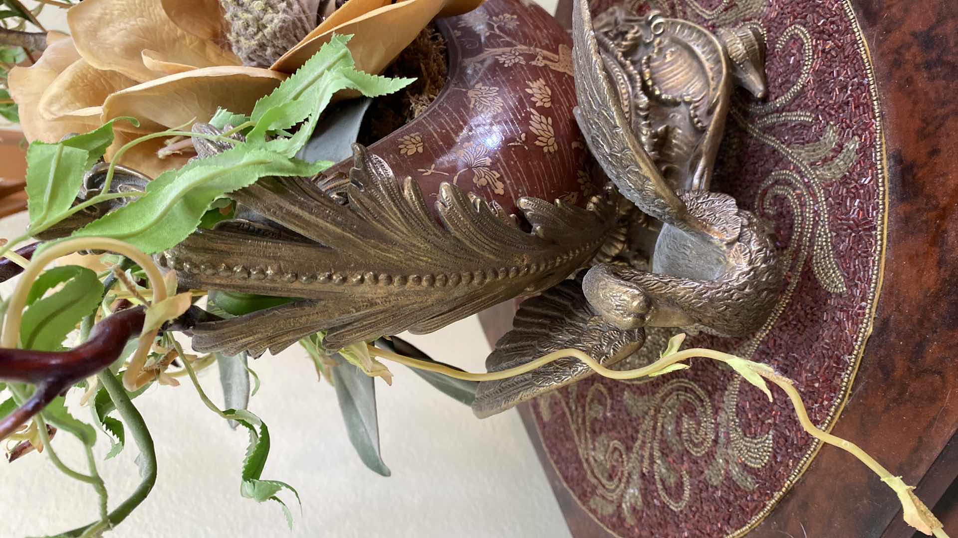 Photo 3 of FAUX MAGNOLIA CENTERPIECE IN CERAMIC AND BRASS VASE 22” X 30”