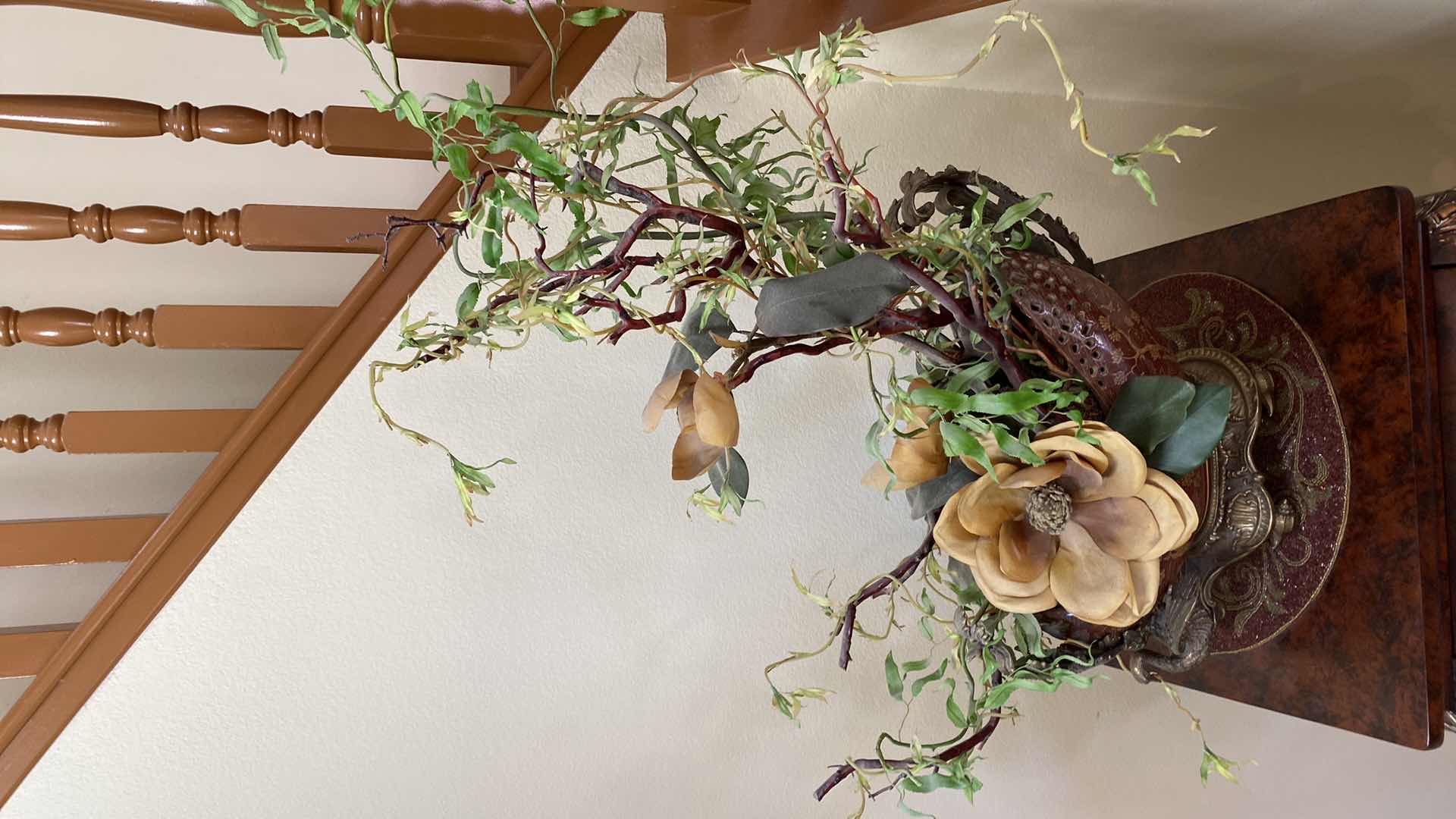 Photo 2 of FAUX MAGNOLIA CENTERPIECE IN CERAMIC AND BRASS VASE 22” X 30”