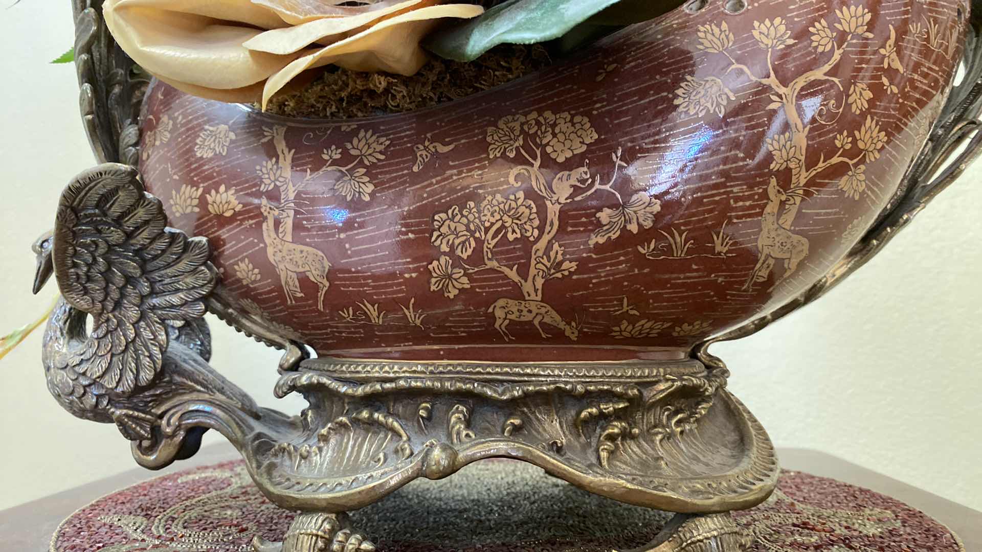 Photo 1 of FAUX MAGNOLIA CENTERPIECE IN CERAMIC AND BRASS VASE 22” X 30”