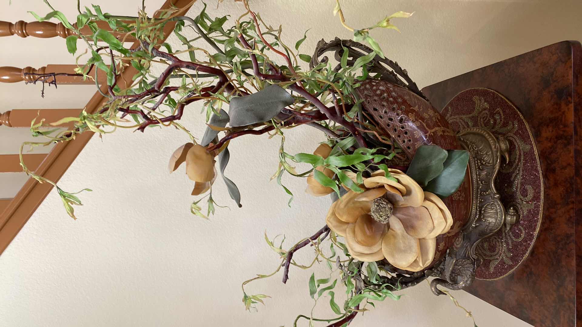 Photo 1 of FAUX MAGNOLIA CENTERPIECE IN CERAMIC AND BRASS VASE 22” X 30”