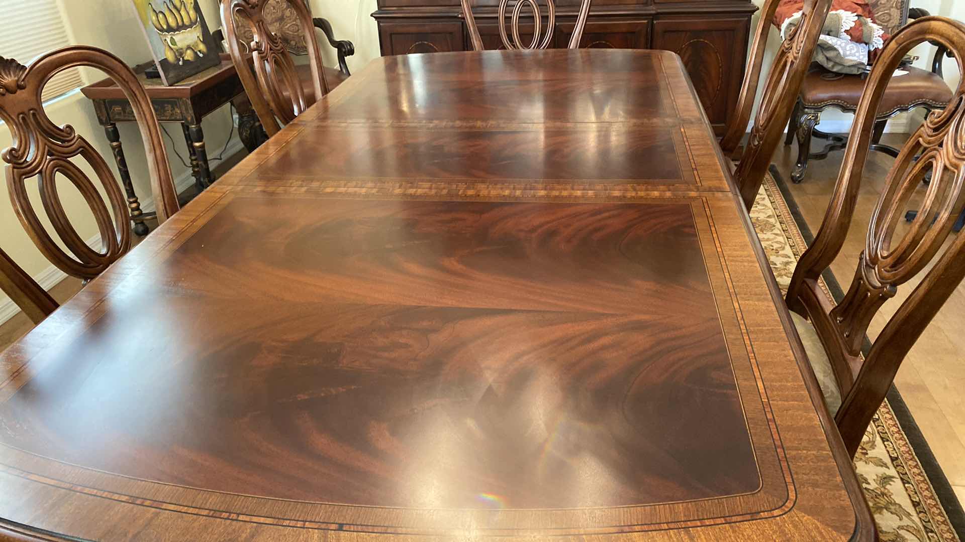 Photo 1 of THOMASVILLE FORMAL DINING TABLE WITH 6 CHAIRS 76“ x 45“ H 29 1/2” WITH 1 LEAF 18”, INCLUDES TABLE PAD