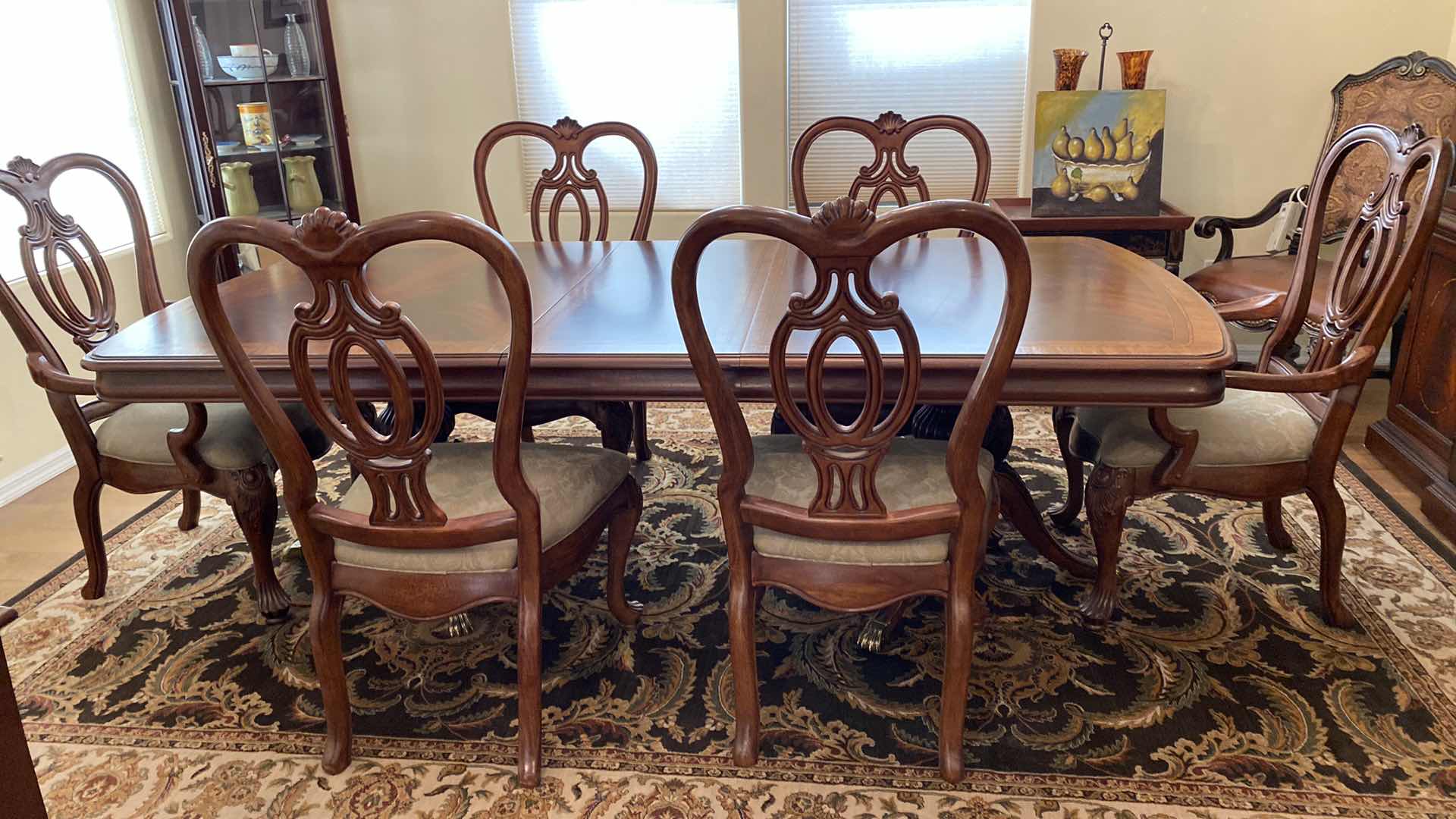 Photo 1 of THOMASVILLE FORMAL DINING TABLE WITH 6 CHAIRS 76“ x 45“ H 29 1/2” WITH 1 LEAF 18”, INCLUDES TABLE PAD