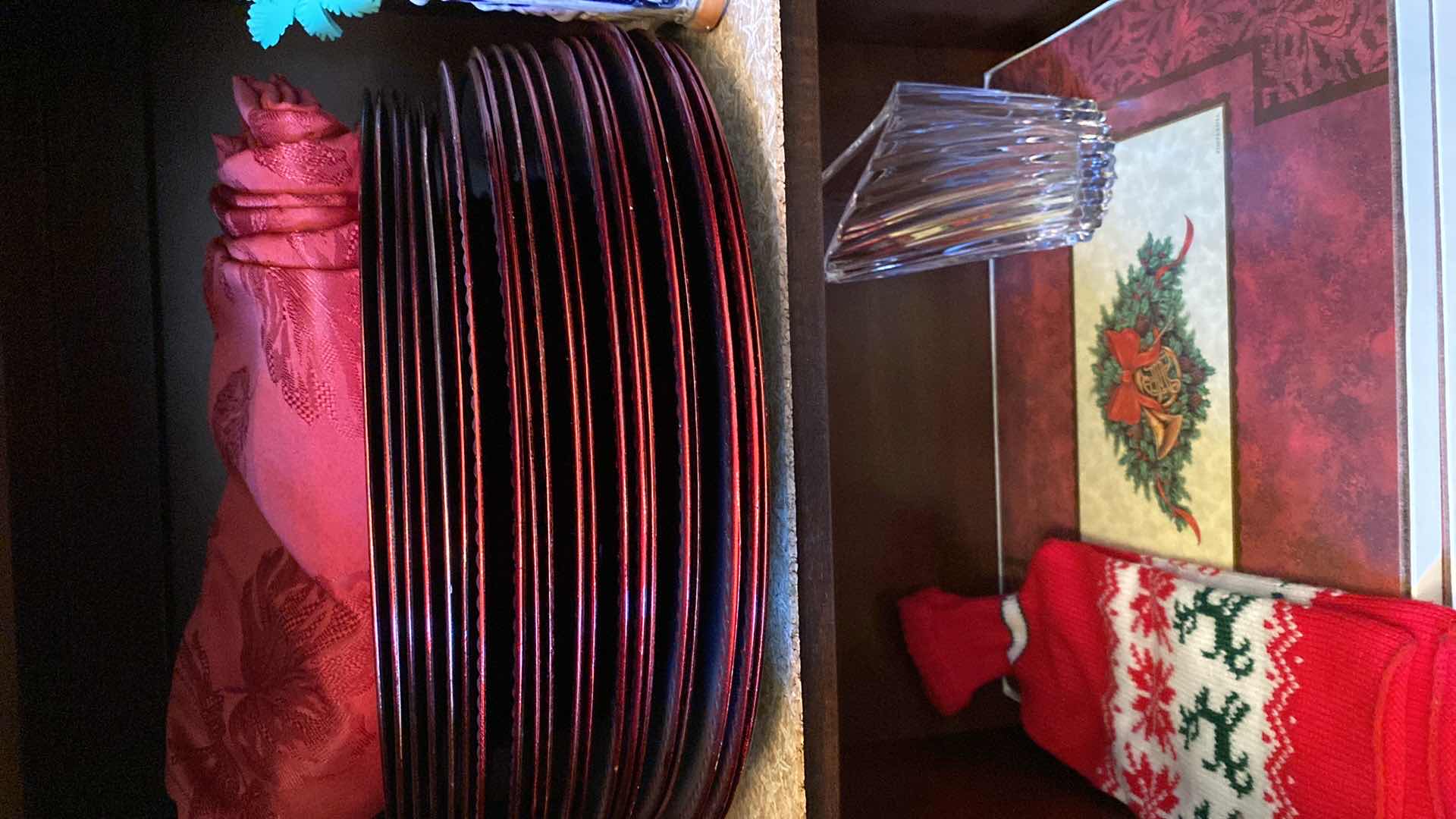 Photo 1 of CONTENTS IN CHINA CABINET PLACEMATS CHARGERS NAPKINS VASE