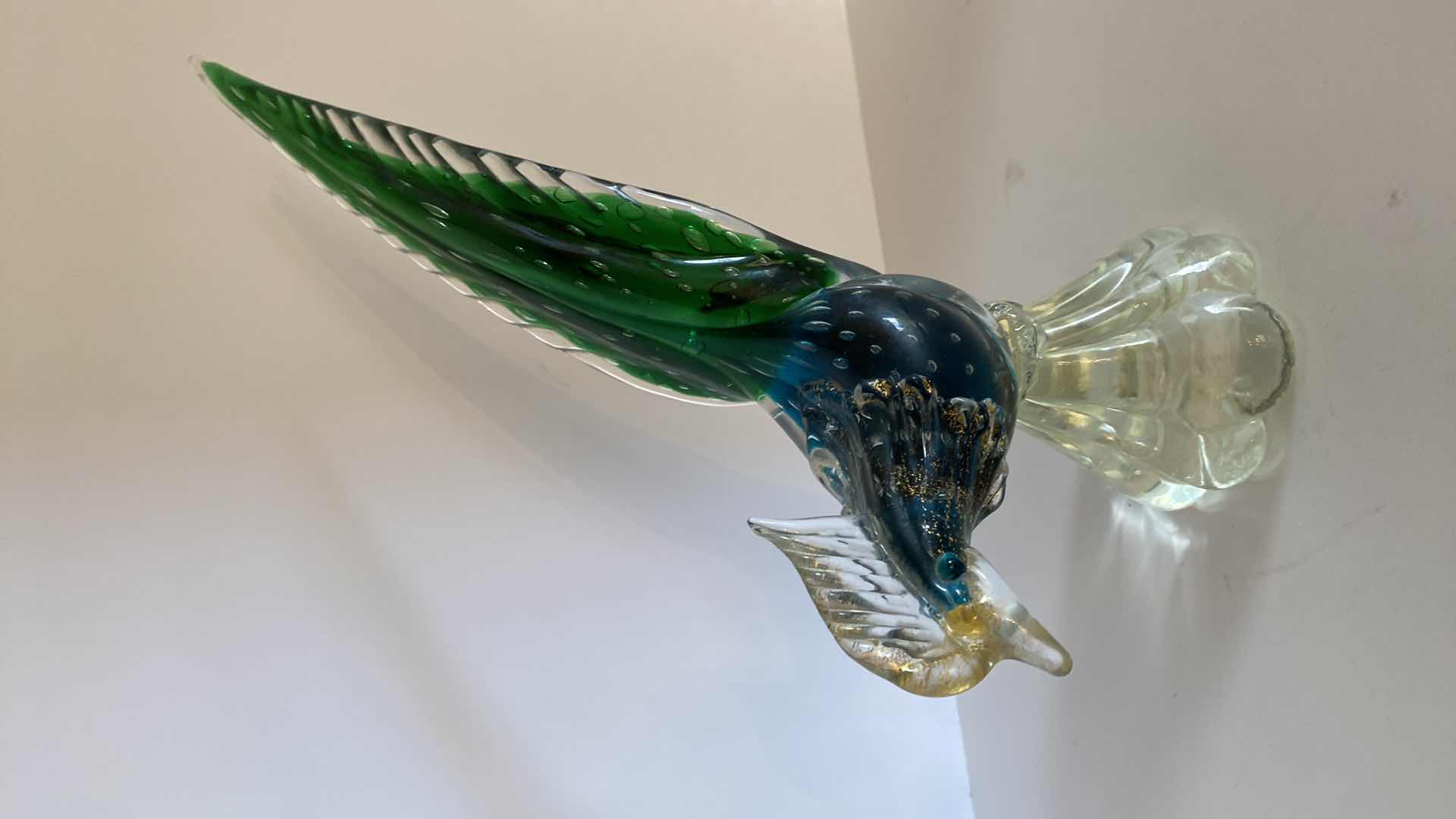 Photo 1 of GREEN AND BLUE HAND BLOWN GLASS BIRD H 11.5”