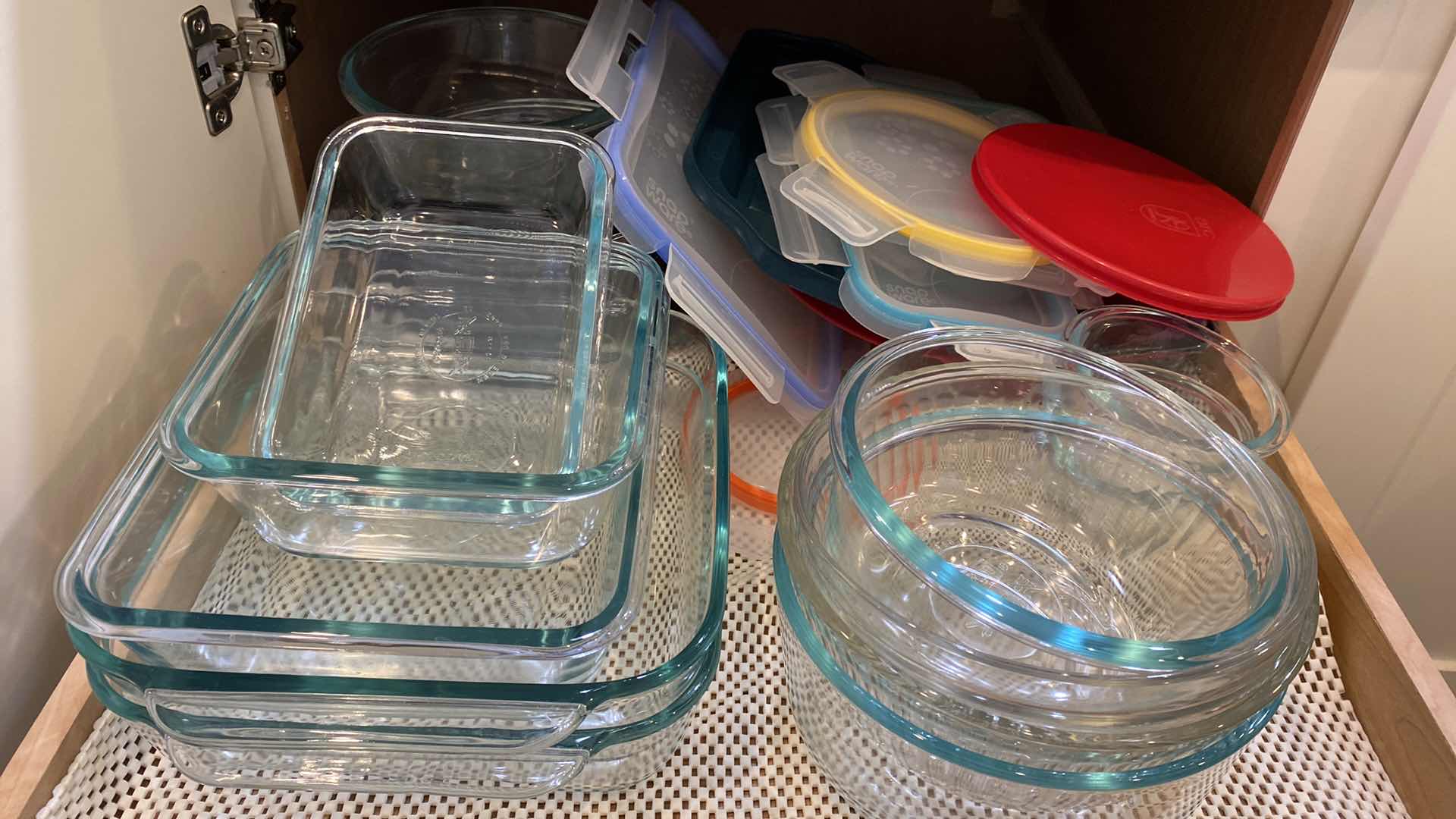 Photo 1 of CONTENTS OF KITCHEN CABINET GLASS STORAGE WITH LIDS AND MORE