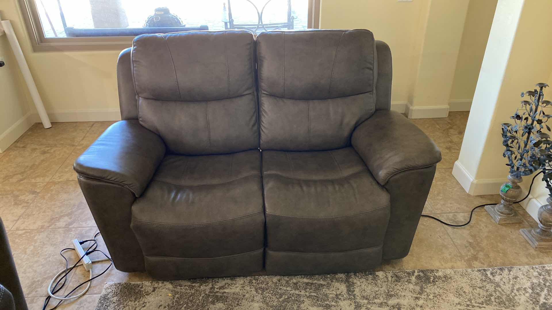 Photo 1 of 65” BROWN BONDED LEATHER RECLINING LOVESEAT BY FLEXSTEEL  WITH USB