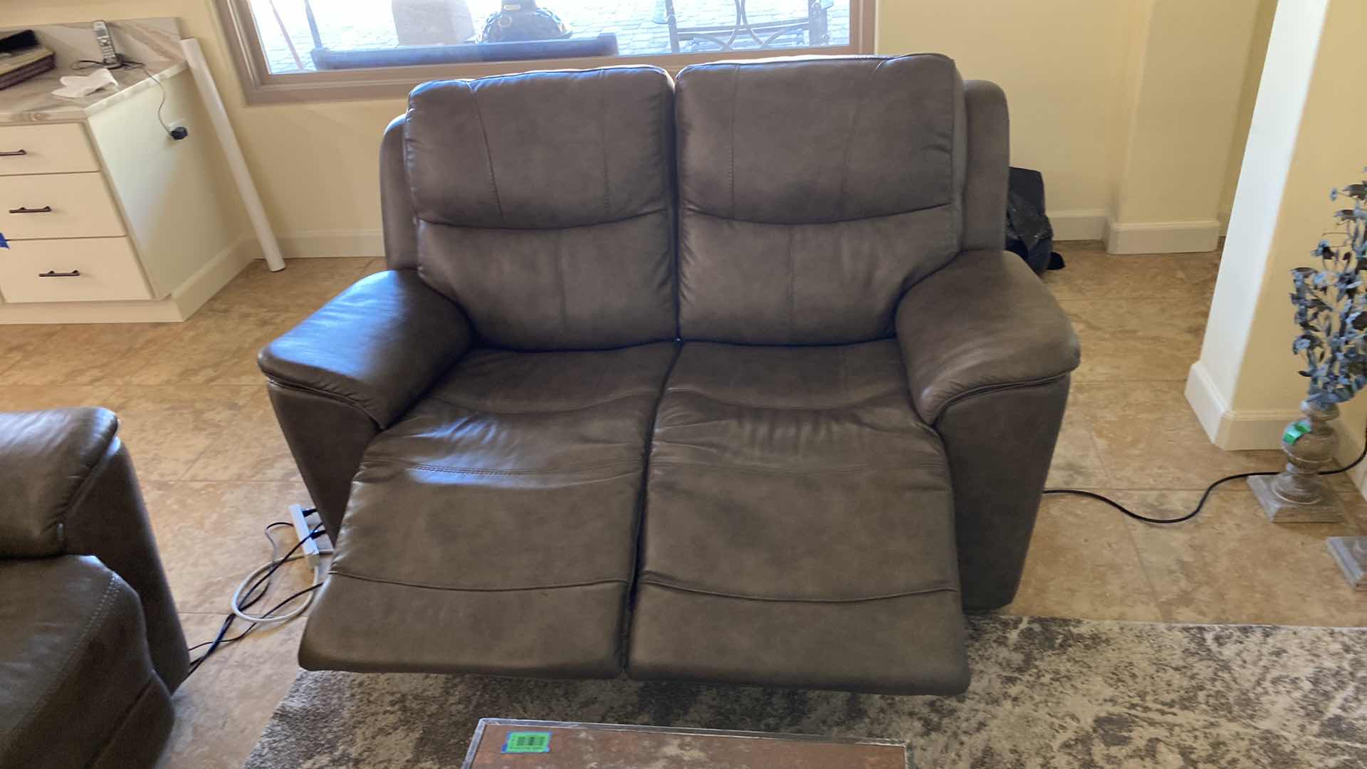 Photo 1 of 65” BROWN BONDED LEATHER RECLINING LOVESEAT BY FLEXSTEEL  WITH USB