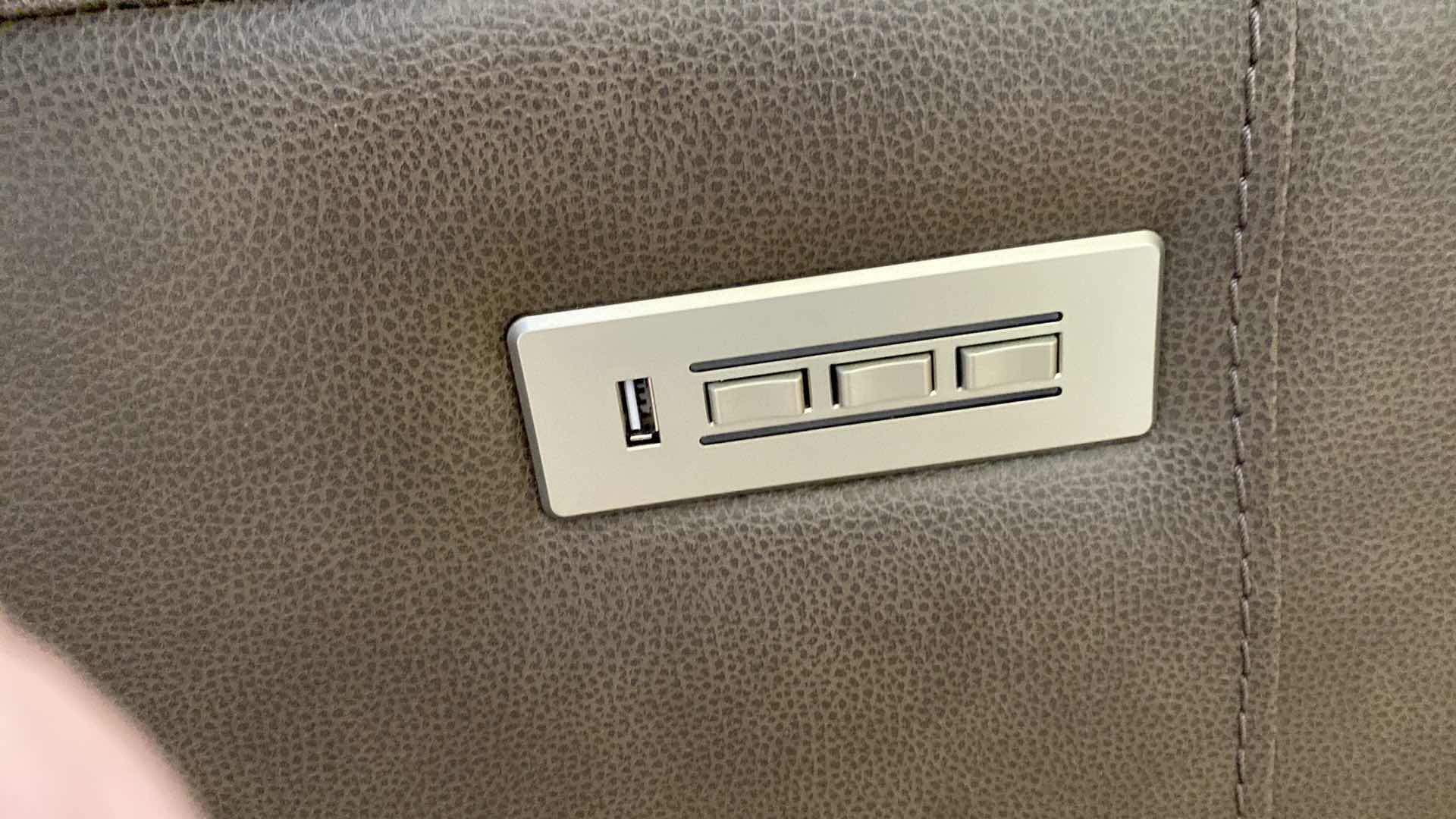 Photo 1 of 65” BROWN BONDED LEATHER RECLINING LOVESEAT BY FLEXSTEEL  WITH USB