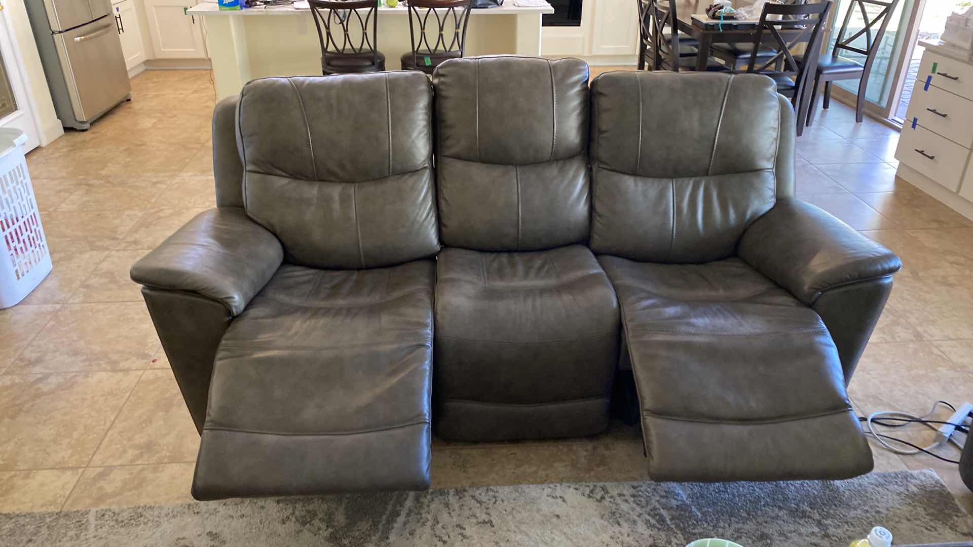 Photo 5 of 90” BROWN BONDED LEATHER RECLINING SOFA BY FLEXSTEEL WITH USB