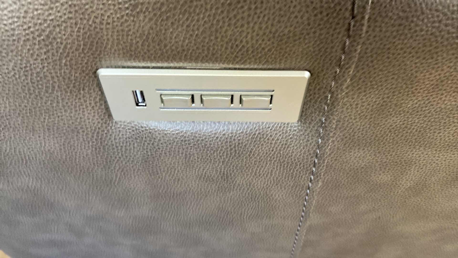 Photo 4 of 90” BROWN BONDED LEATHER RECLINING SOFA BY FLEXSTEEL WITH USB