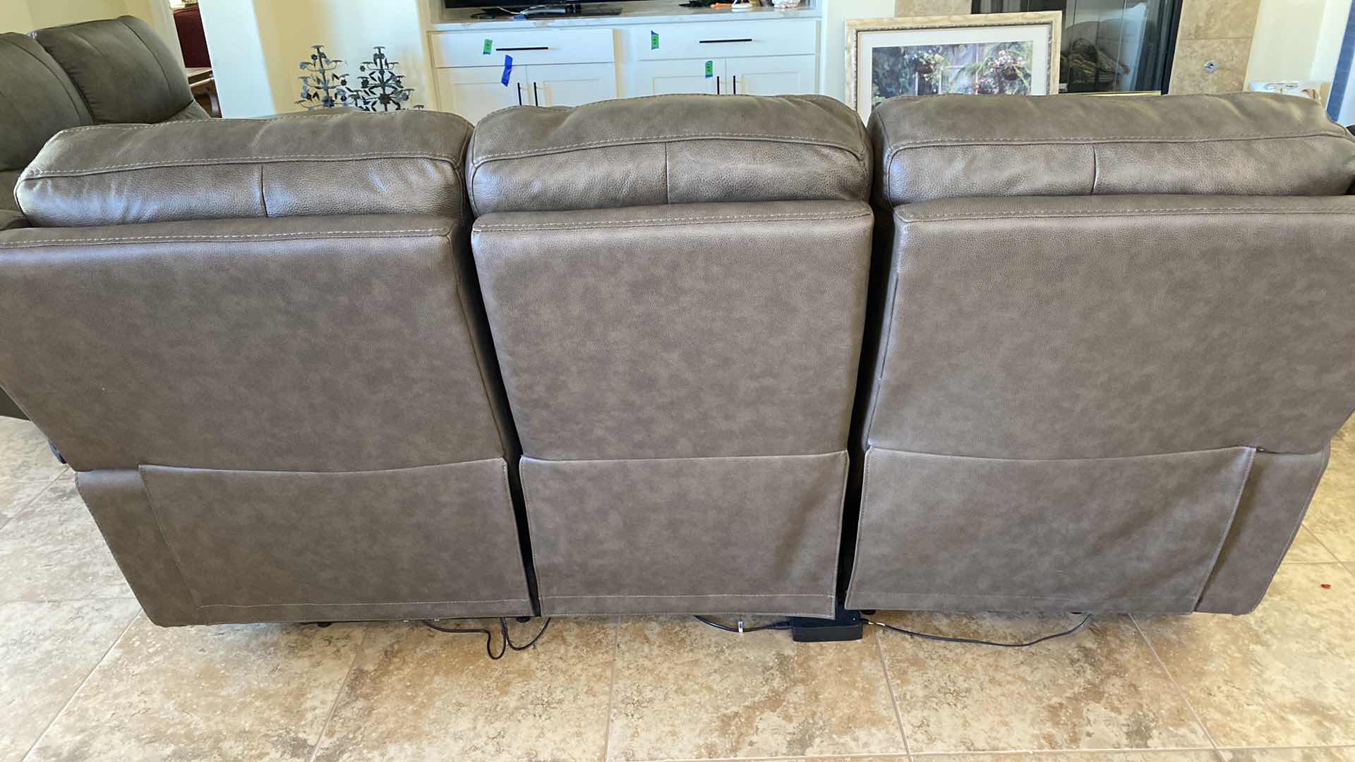 Photo 3 of 90” BROWN BONDED LEATHER RECLINING SOFA BY FLEXSTEEL WITH USB