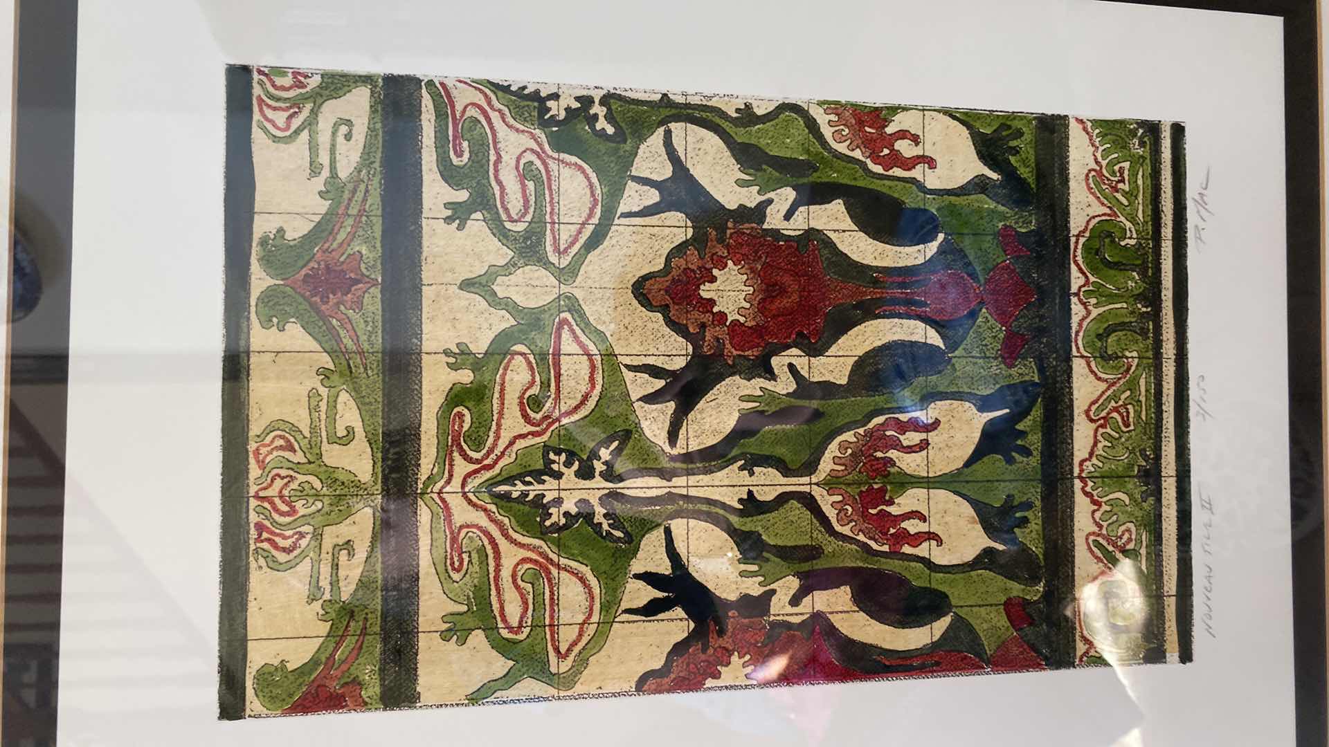 Photo 2 of FRAMED LAWRENCE UNLIMITED ARTWORK NOUVEAU TILE II SIGNED 28 1/2“ x 35“