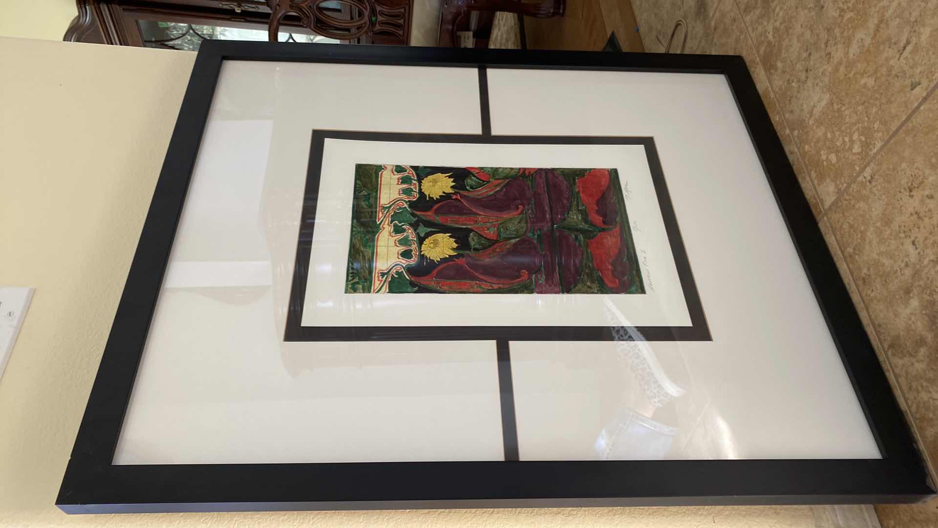 Photo 1 of FRAMED LAWRENCE UNLIMITED ARTWORK NOUVEAU TILE 1 SIGNED 28 1/2“ x 35“