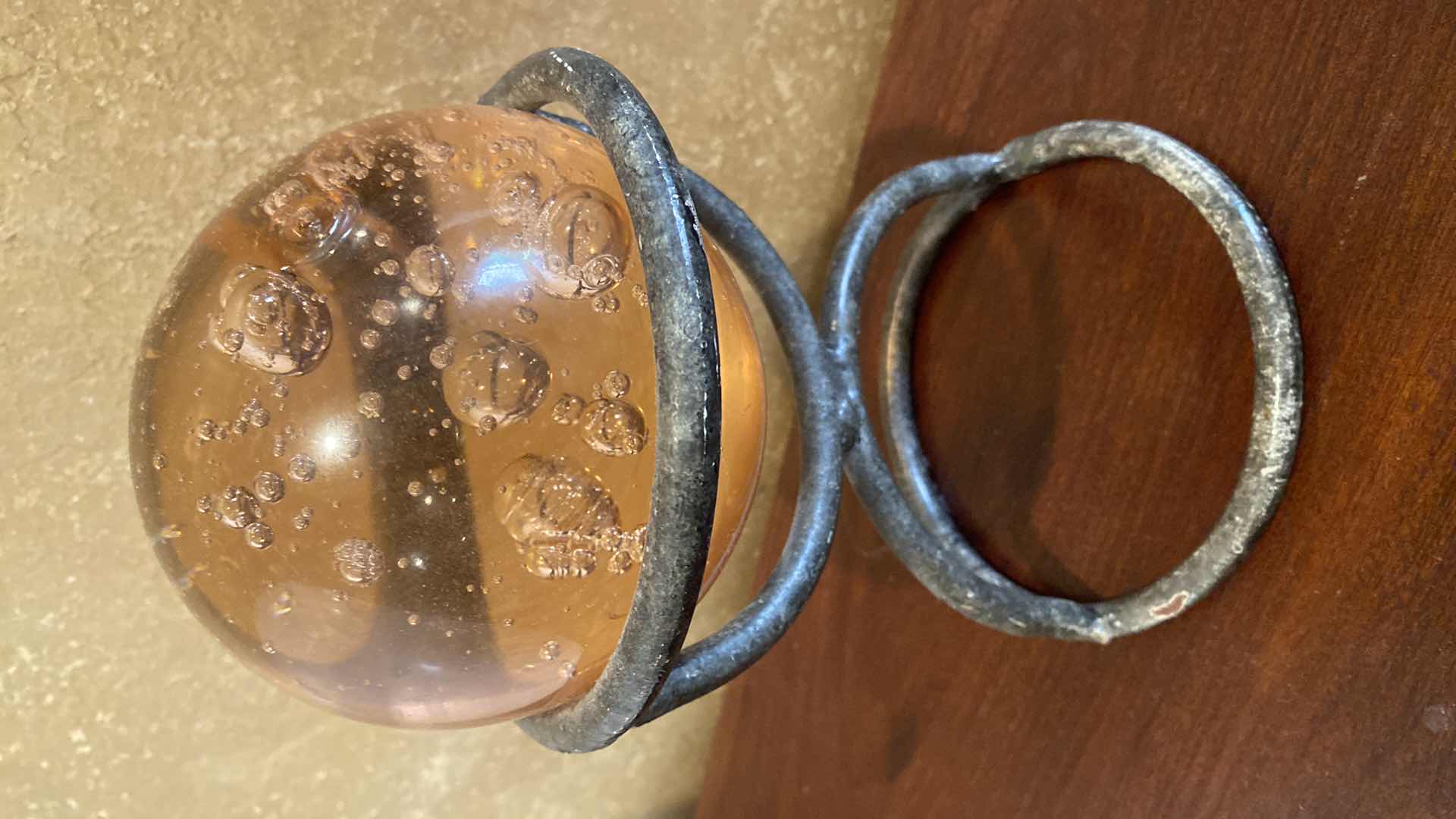 Photo 1 of AMBER GLASS GLOBE 5” W IRON STAND AND TRINKET BOX