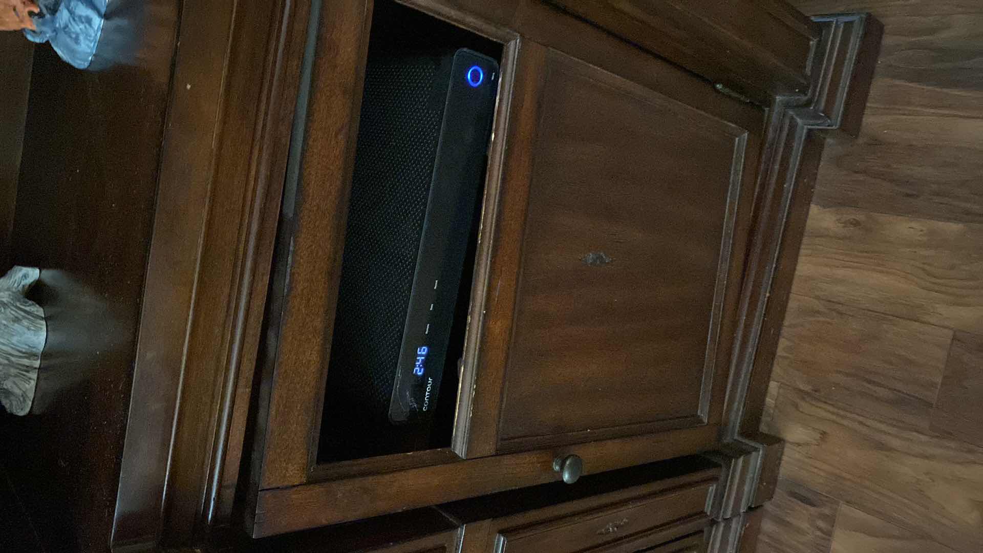 Photo 1 of 6 PIECE SOLID WOOD ENTERTAINMENT CENTER WITH ELECTRIC FIREPLACE 115” X 18” H 84” NOTE: GLASS AND DOOR PANEL FOR BOTTOM CABINET DOORS ARE IN BOXES!