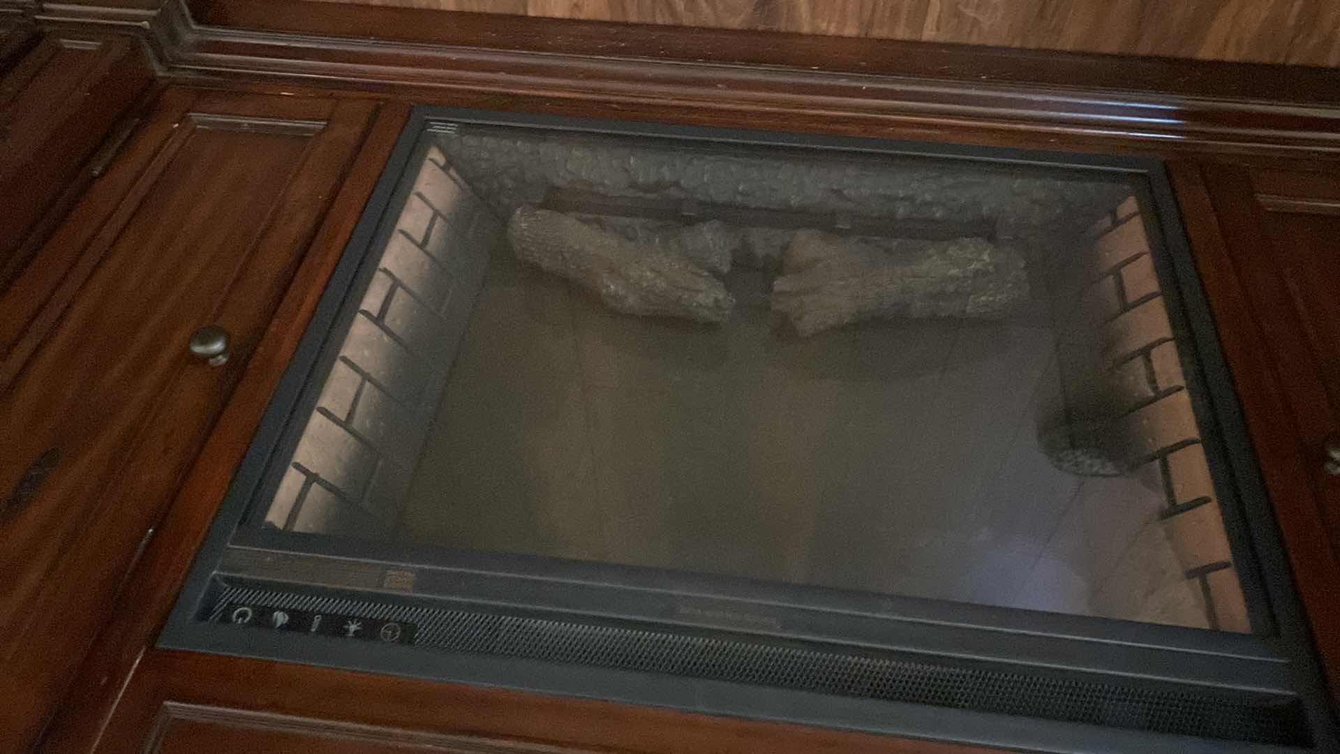 Photo 1 of 6 PIECE SOLID WOOD ENTERTAINMENT CENTER WITH ELECTRIC FIREPLACE 115” X 18” H 84” NOTE: GLASS AND DOOR PANEL FOR BOTTOM CABINET DOORS ARE IN BOXES!