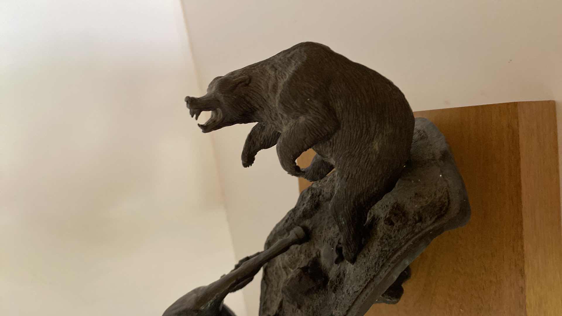 Photo 1 of BRONZE WESTERN FIGURE ON TRAIL WITH BEAR HAS PRICE TAG $950