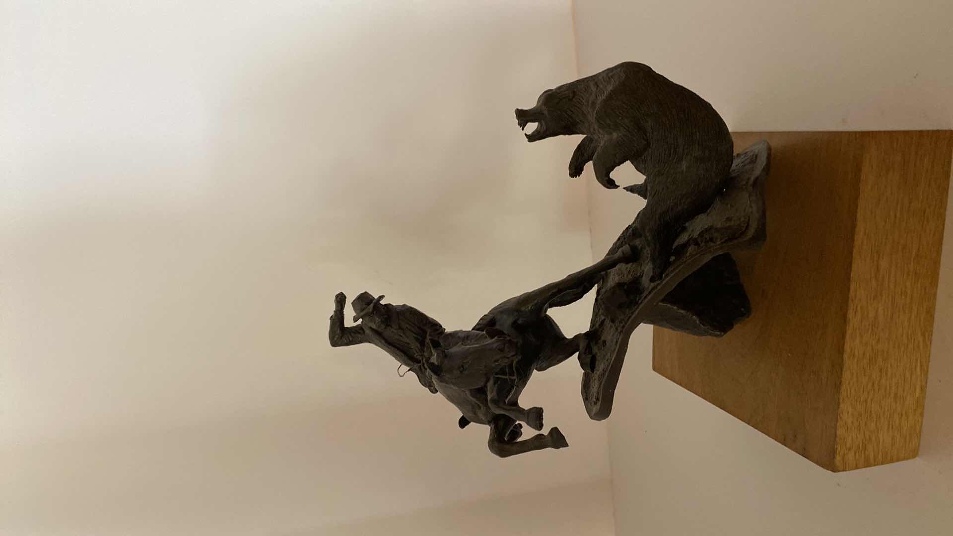 Photo 1 of BRONZE WESTERN FIGURE ON TRAIL WITH BEAR HAS PRICE TAG $950