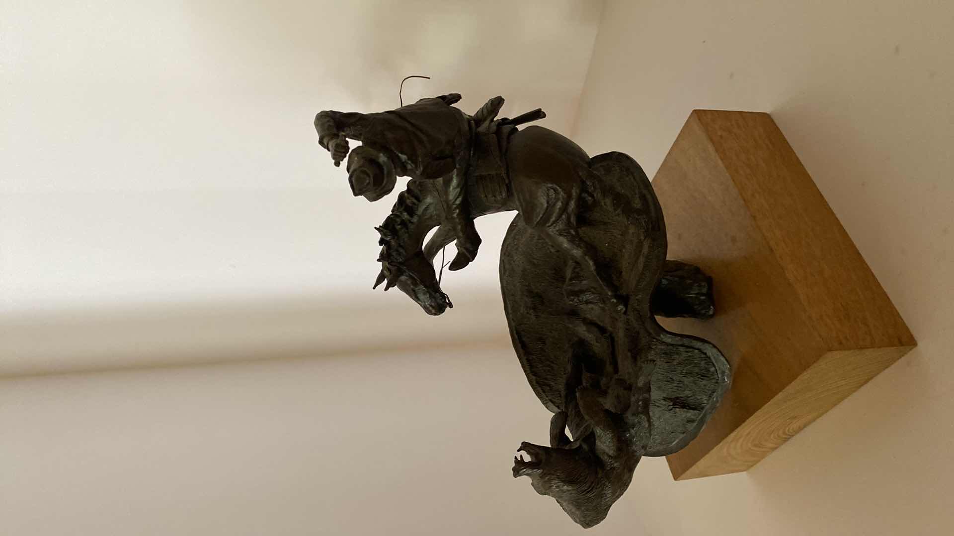 Photo 1 of BRONZE WESTERN FIGURE ON TRAIL WITH BEAR HAS PRICE TAG $950