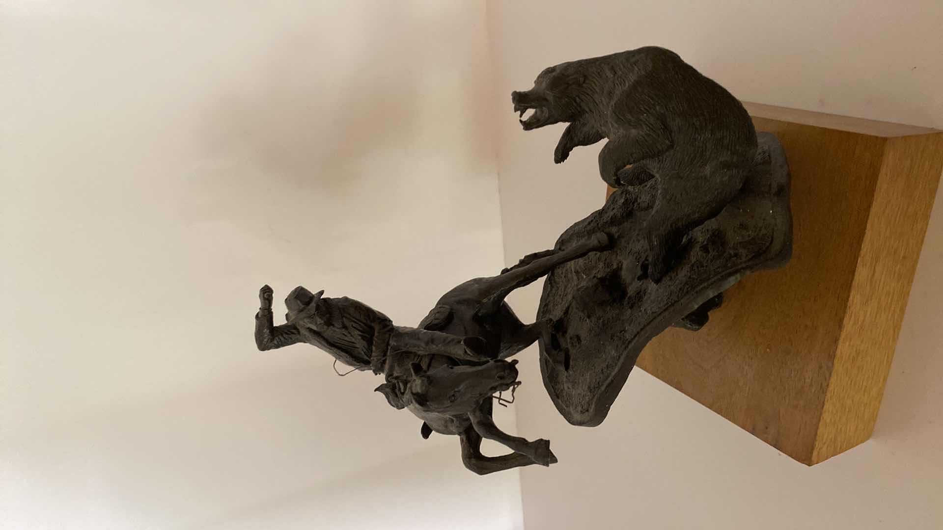 Photo 1 of BRONZE WESTERN FIGURE ON TRAIL WITH BEAR HAS PRICE TAG $950