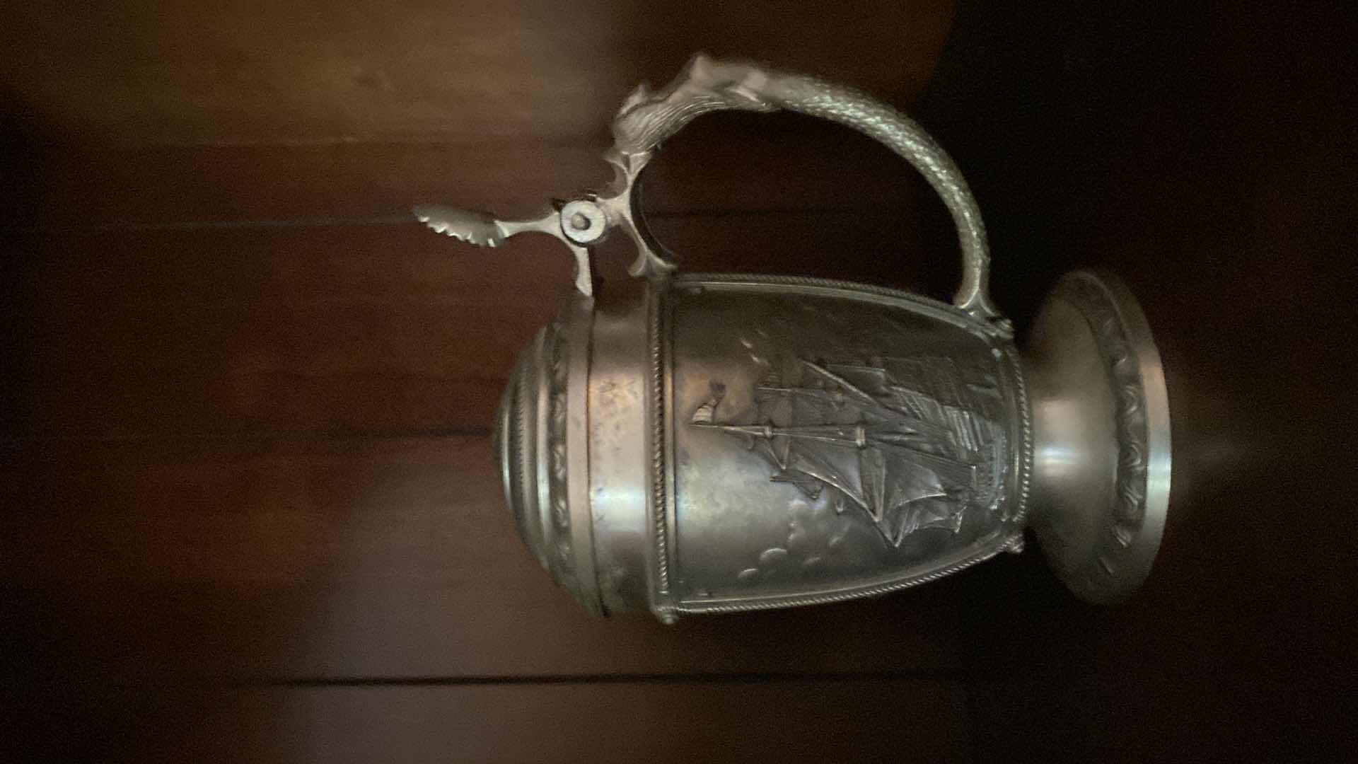 Photo 1 of HAPPINESS JAR H 10” AND PEWTER STEIN H 6”