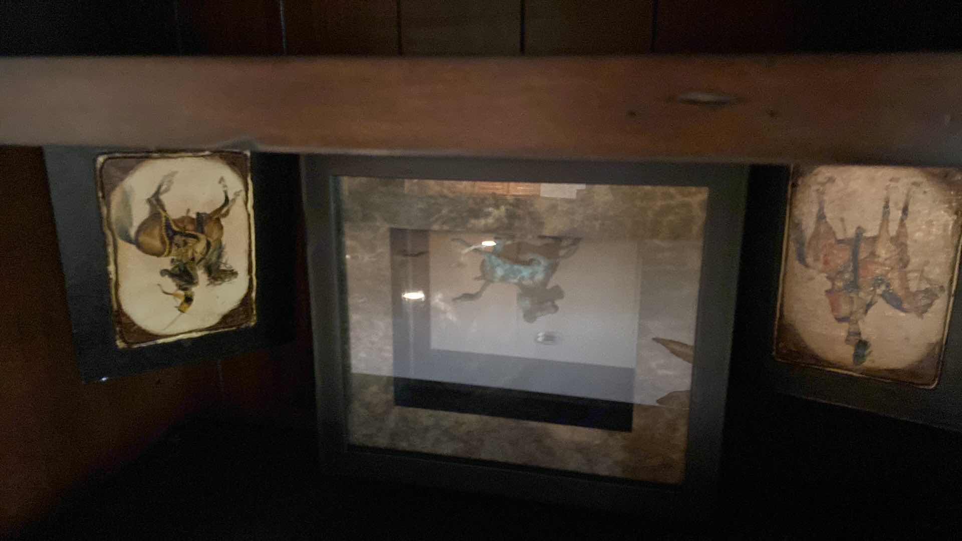 Photo 1 of ASIAN HORSE IN SHADOW BOX 12” x 11” AND 2 WOOD HORSE PLAQUES