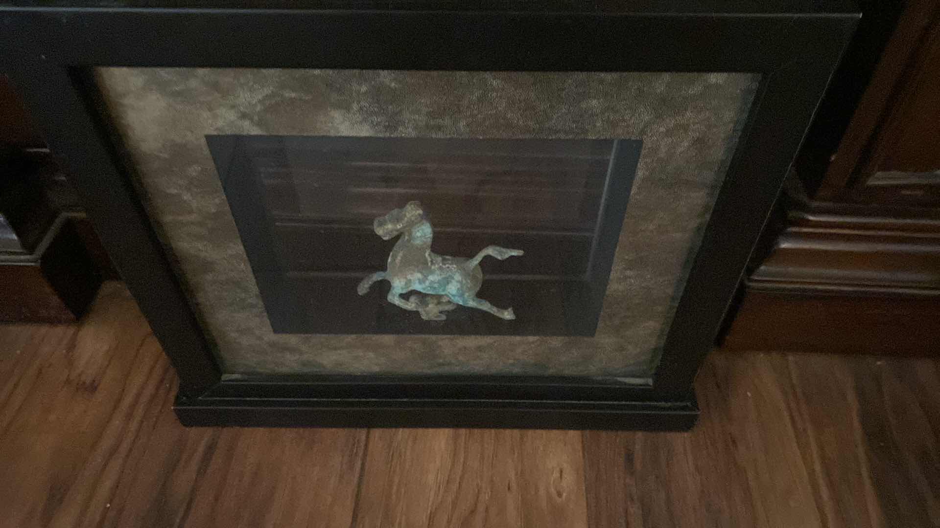 Photo 1 of ASIAN HORSE IN SHADOW BOX 12” x 11” AND 2 WOOD HORSE PLAQUES