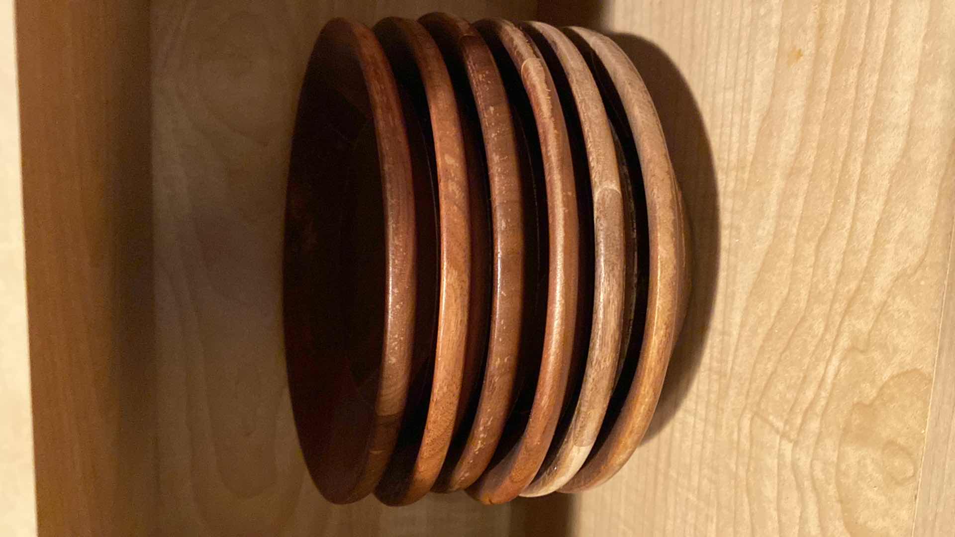 Photo 1 of CONTENTS KITCHEN CABINET MELAMINE DISHES, CERAMIC SERVE WARE AND WOOD BOWLS