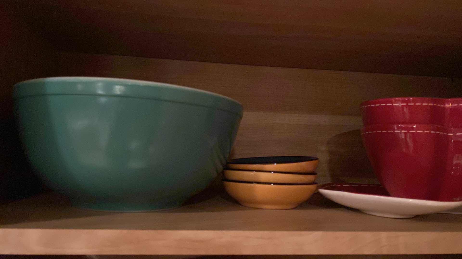 Photo 1 of CONTENTS KITCHEN CABINET CERAMIC BAKEWARE AND WICKER AND METAL SERVE WARE