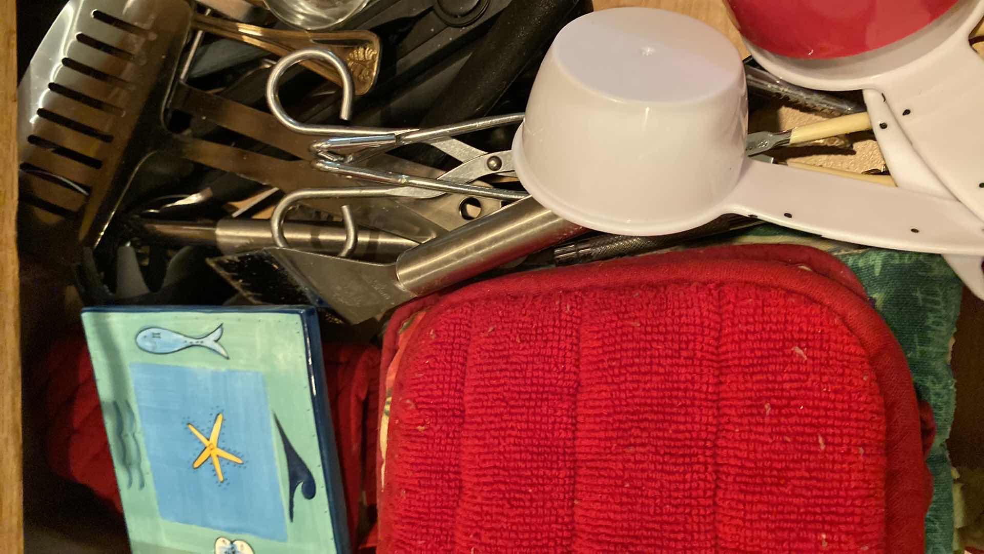 Photo 1 of CONTENTS OF 2 KITCHEN DRAWERS POT HOLDERS COOKING TOOLS