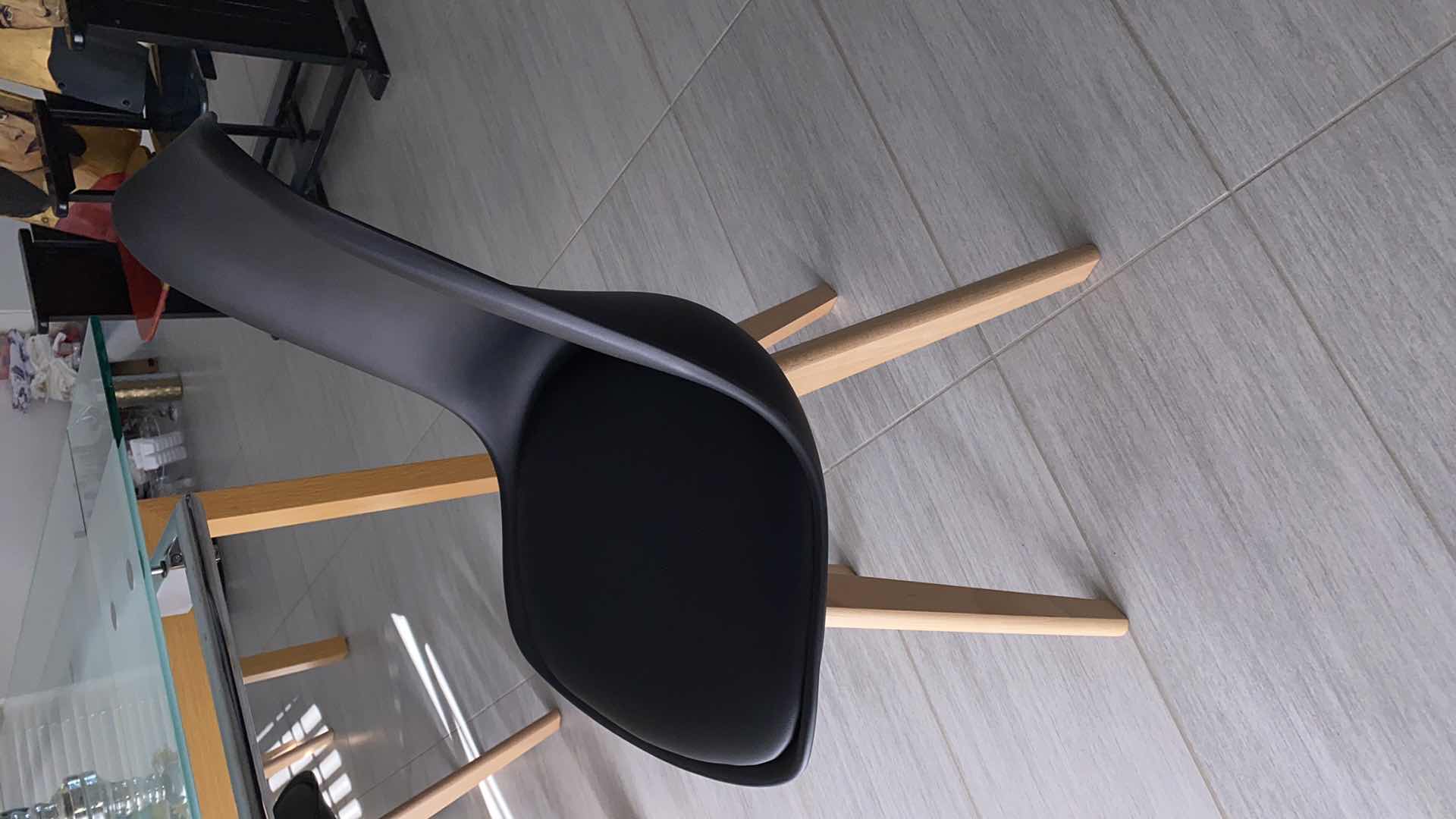 Photo 1 of MODERN FROSTED GLASS DINING TABLE WITH 4 CHAIRS 63“ x 35 1/2“ H 30” FULLY EXTENDED AS PICTURED  87” x 35 1/2” H 30”