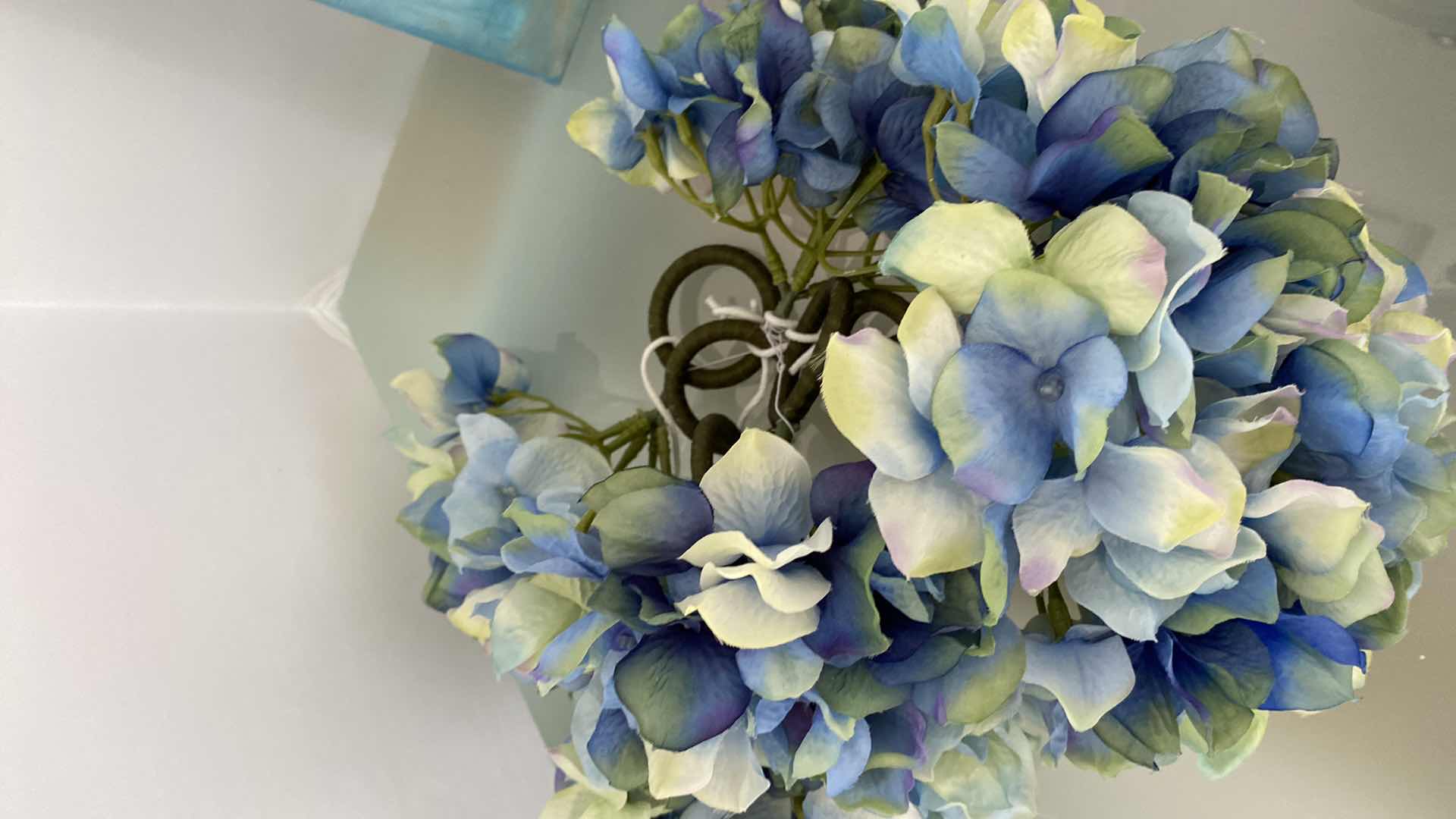 Photo 1 of BLUE HYDRANGEA CANDLE 8” AND 6 NAPKIN RINGS CANVAS ARTWORK 12” X 16”