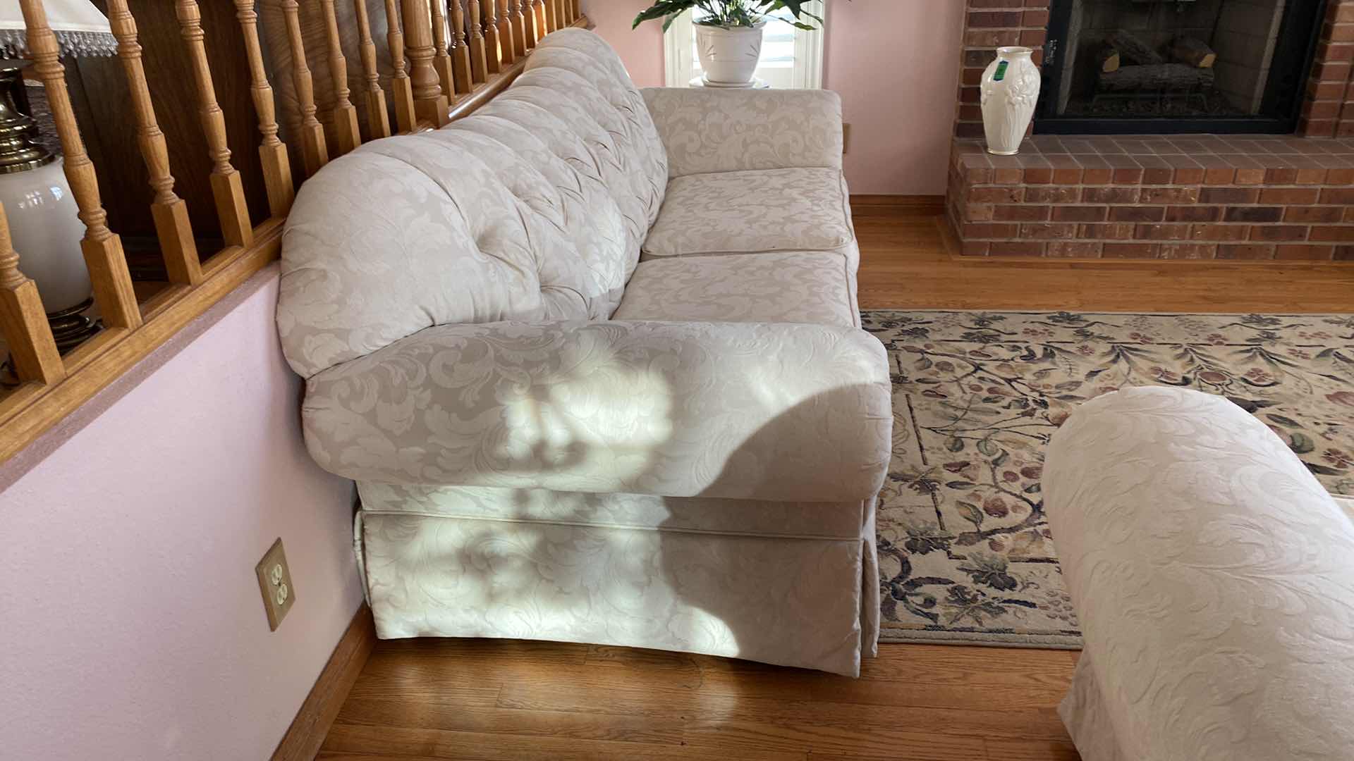 Photo 1 of 90” CREAM BROCADE UPHOLSTERY SOFA