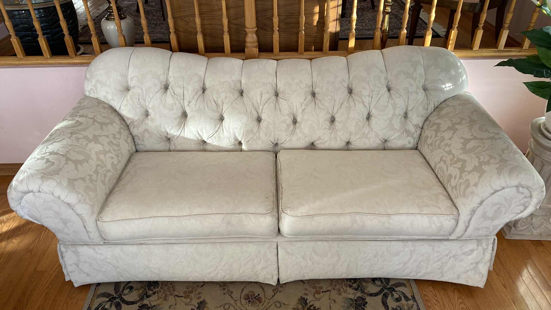 Photo 1 of 90” CREAM BROCADE UPHOLSTERY SOFA