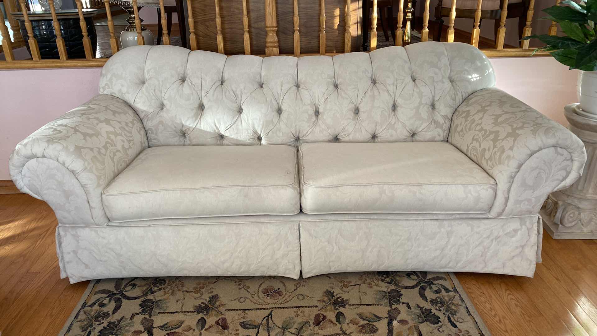 Photo 1 of 90” CREAM BROCADE UPHOLSTERY SOFA