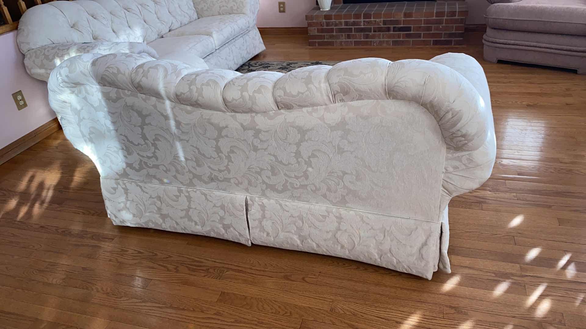 Photo 4 of 74” CREAM BROCADE UPHOLSTERY LOVE SEAT