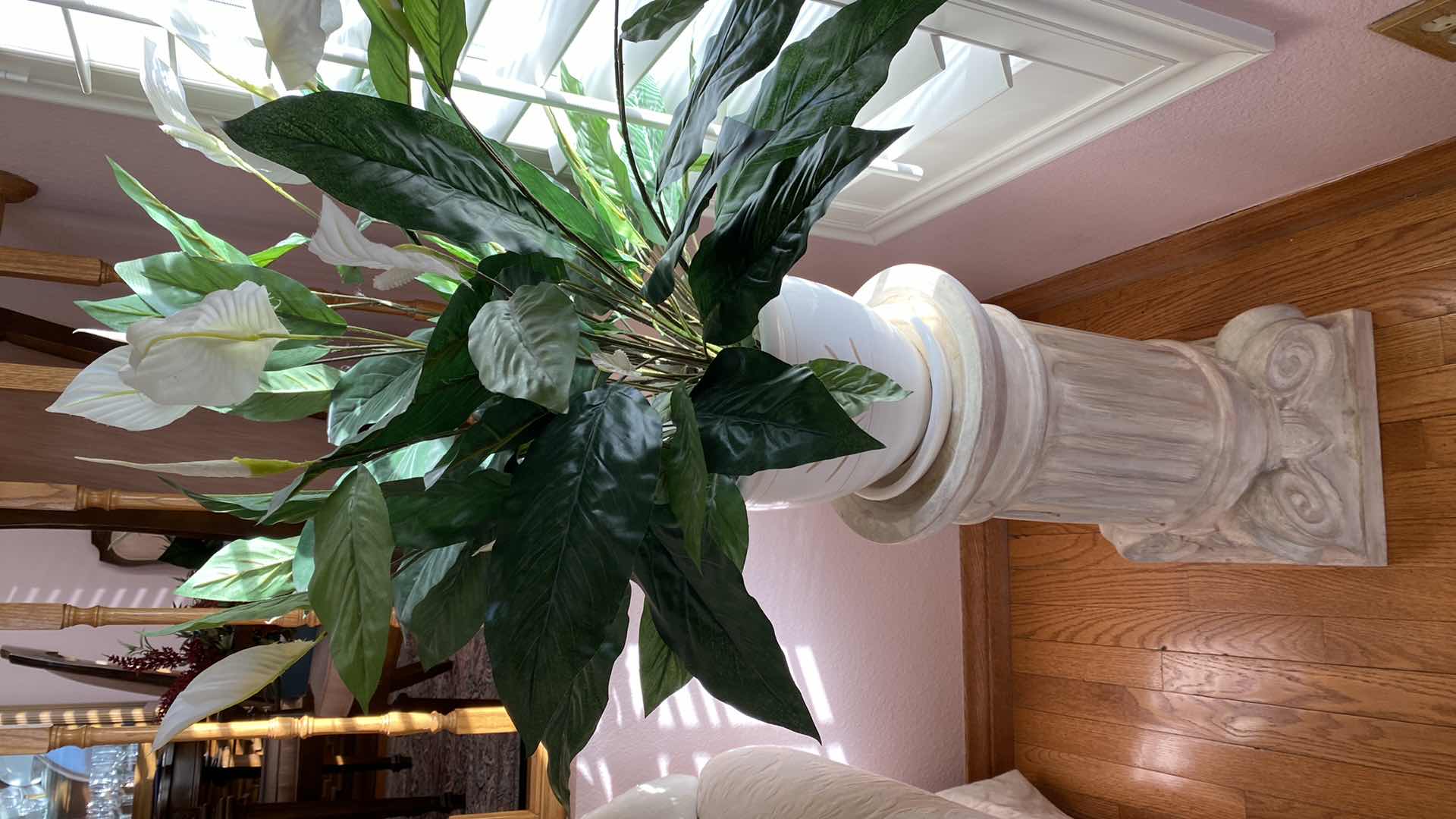 Photo 1 of CAST PEDESTAL H 24” WITH FAUX PLANT IN CERAMIC POT