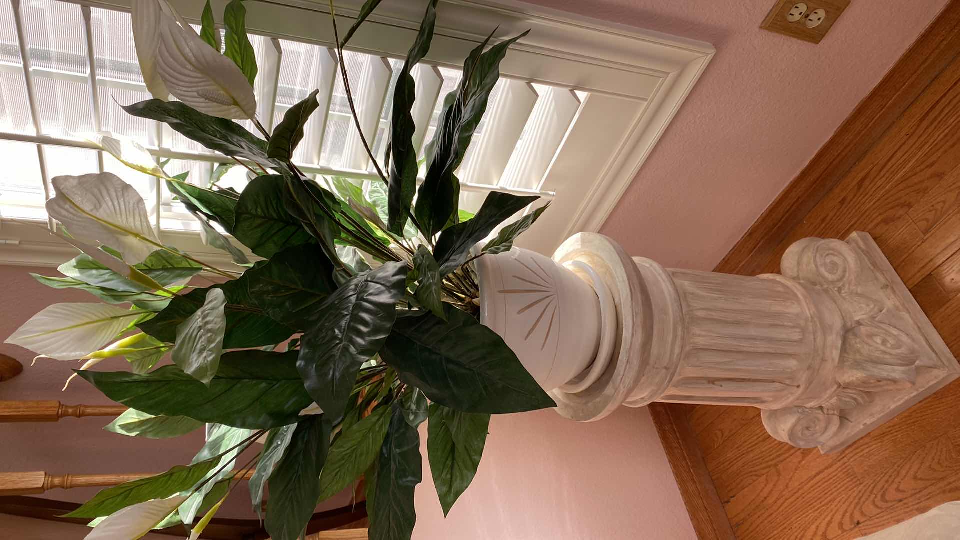 Photo 1 of CAST PEDESTAL H 24” WITH FAUX PLANT IN CERAMIC POT