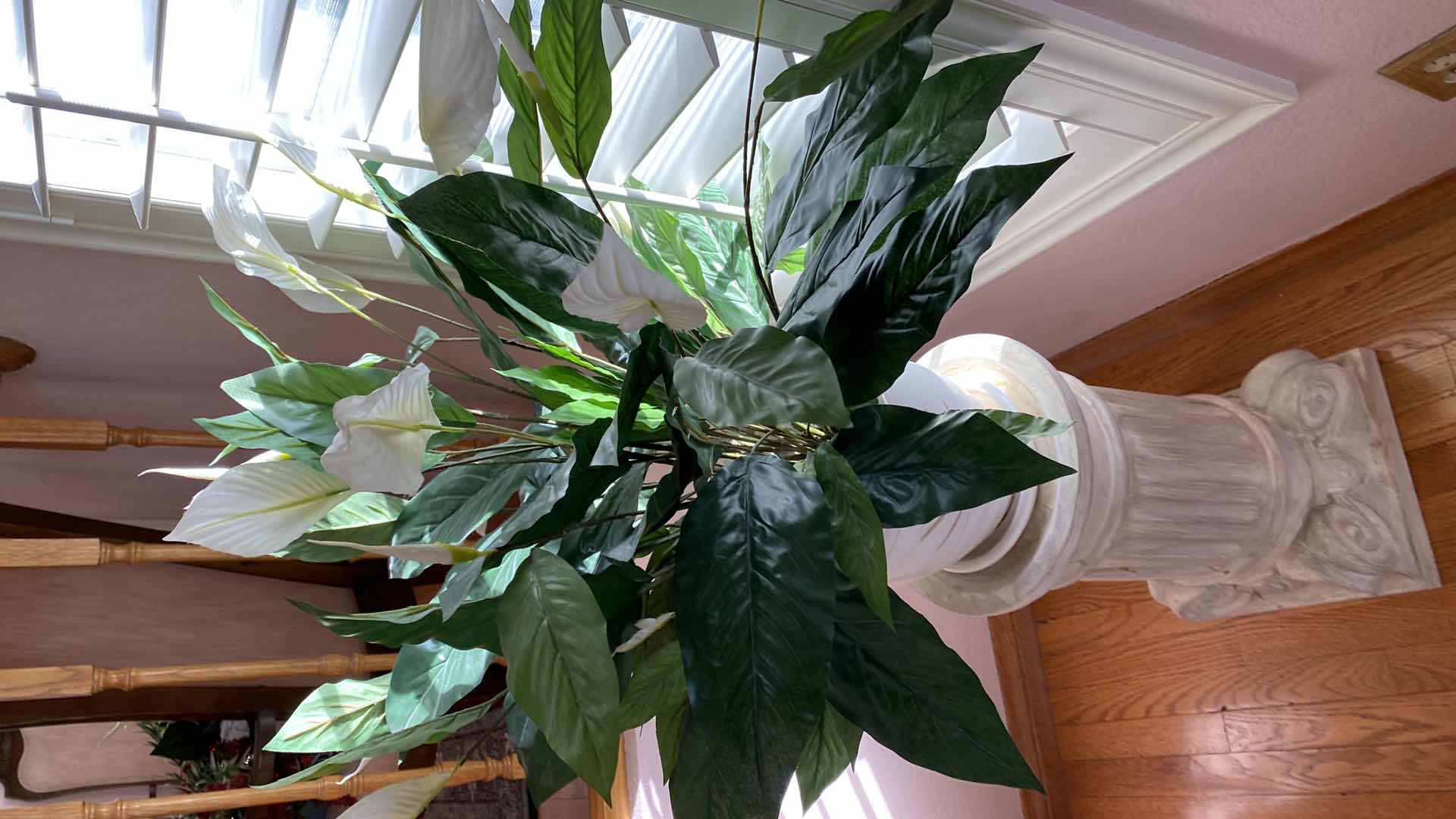 Photo 1 of CAST PEDESTAL H 24” WITH FAUX PLANT IN CERAMIC POT