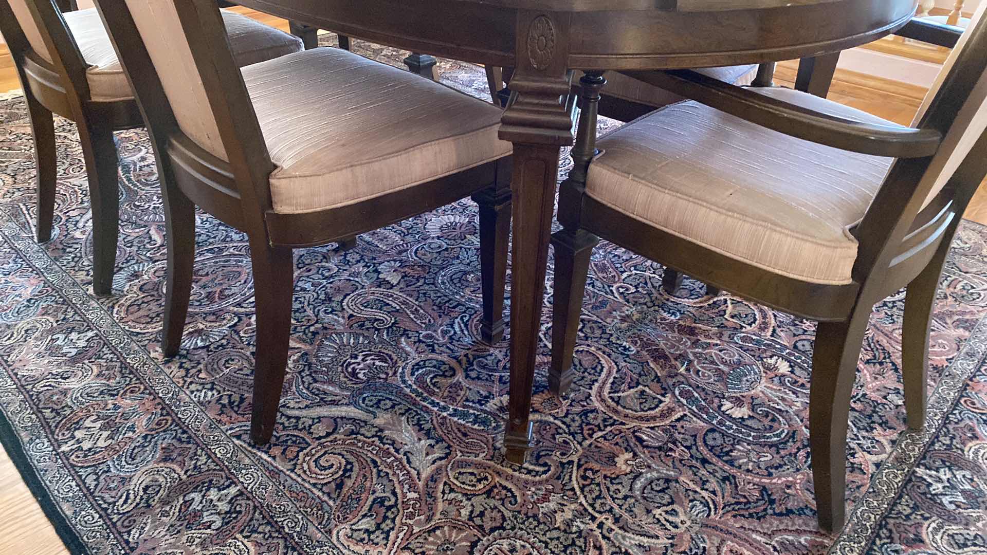 Photo 4 of FORMAL DINING ROOM TABLE WITH 6  CHAIRS AND 2 LEAFS, TABLE FELTS MEASUREMENT WITHOUT LEAFS 65“ x 43 1/2“ H 29 1/2” LEAFS 18”