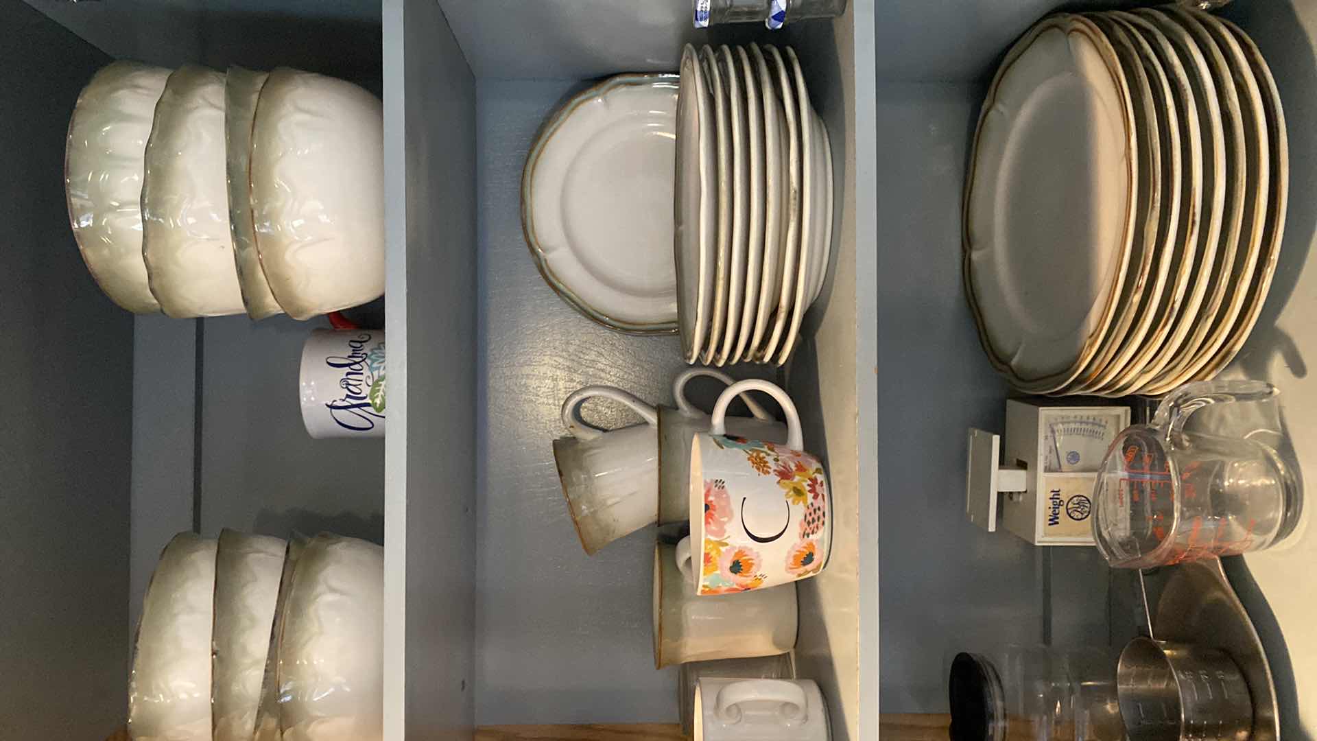 Photo 1 of CONTENTS OF KITCHEN CABINET DISHES BOWLS CUPS AND MORE