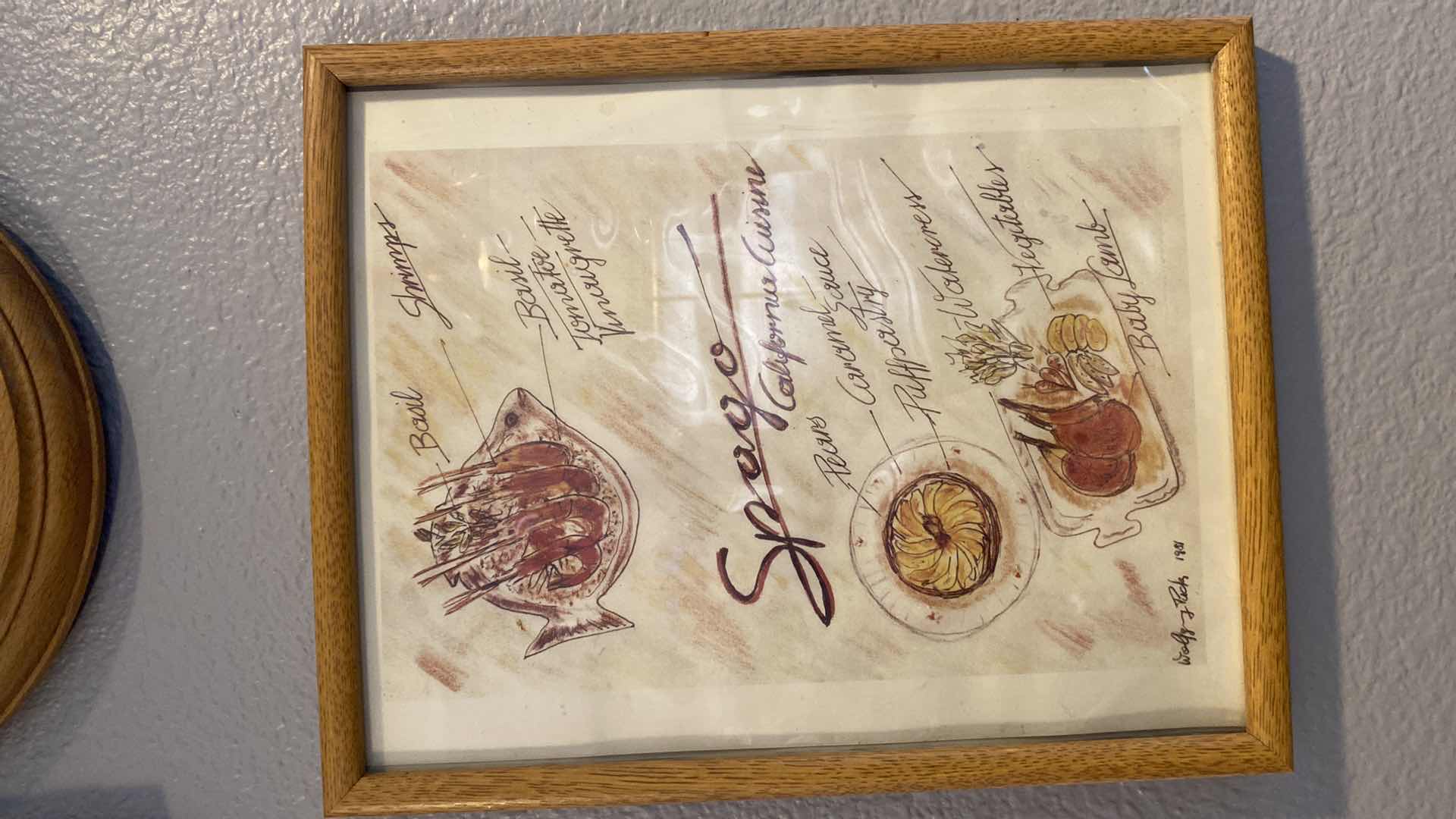 Photo 1 of INGRAHAM CLOCK 11” AND VINTAGE FRAMED 1971 SPAGOS FOOD ARTWORK 12“ x 15“