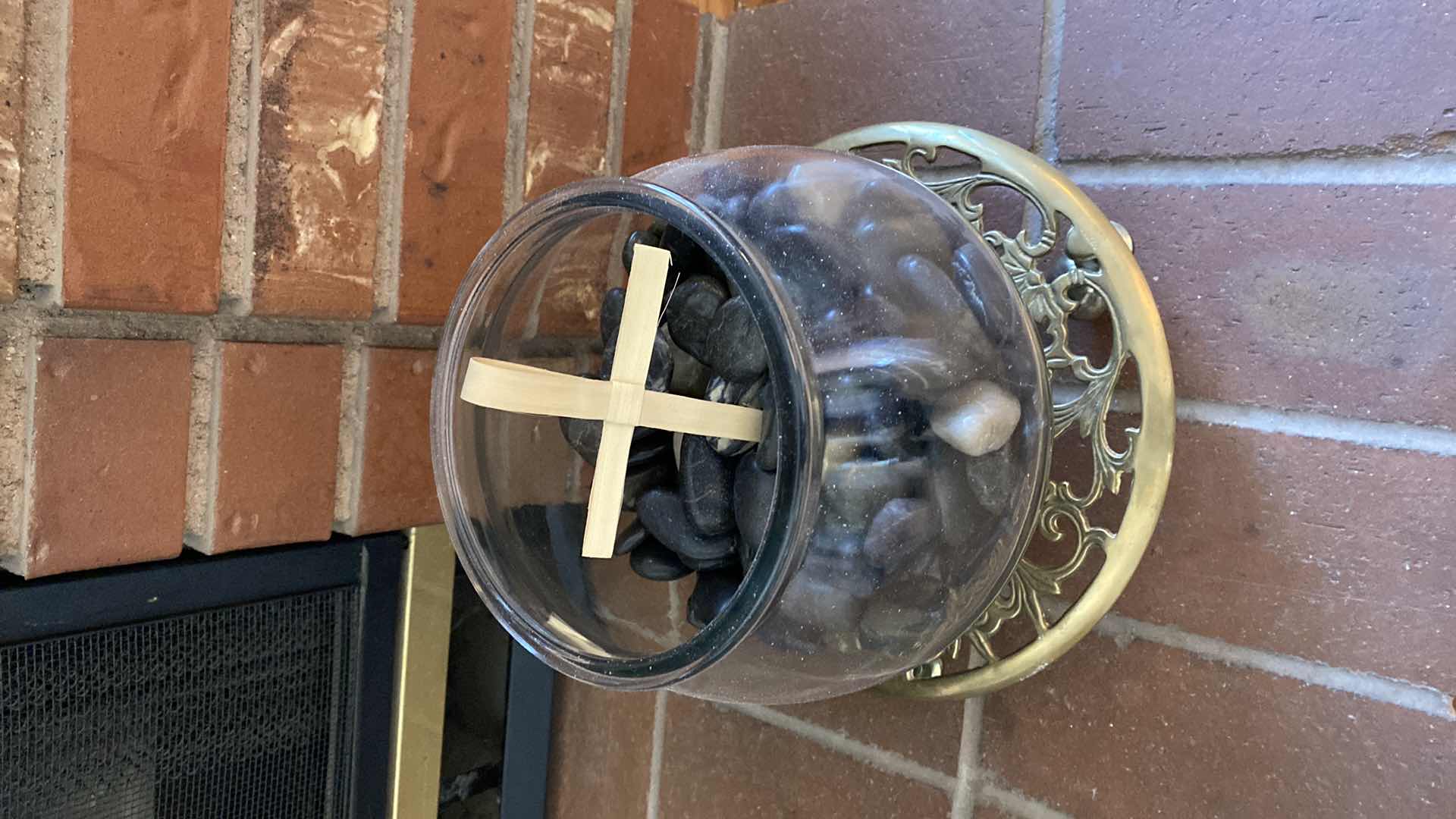 Photo 1 of GLASS BOWL OF ROCKS AND PLANT STAND ON WHEELS