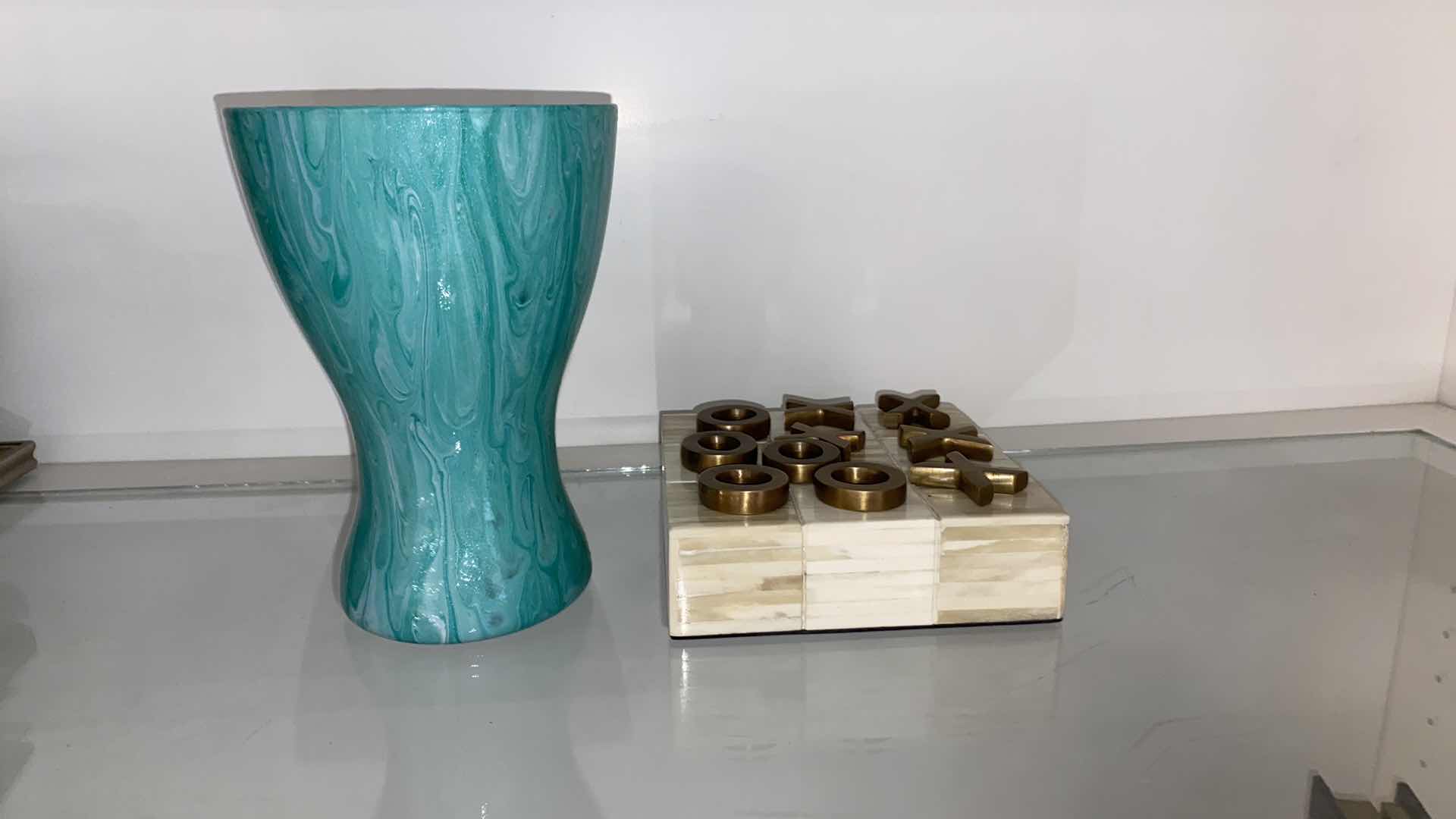 Photo 1 of AQUA DRIP VASE H 8” AND MARBLE GAME DECOR